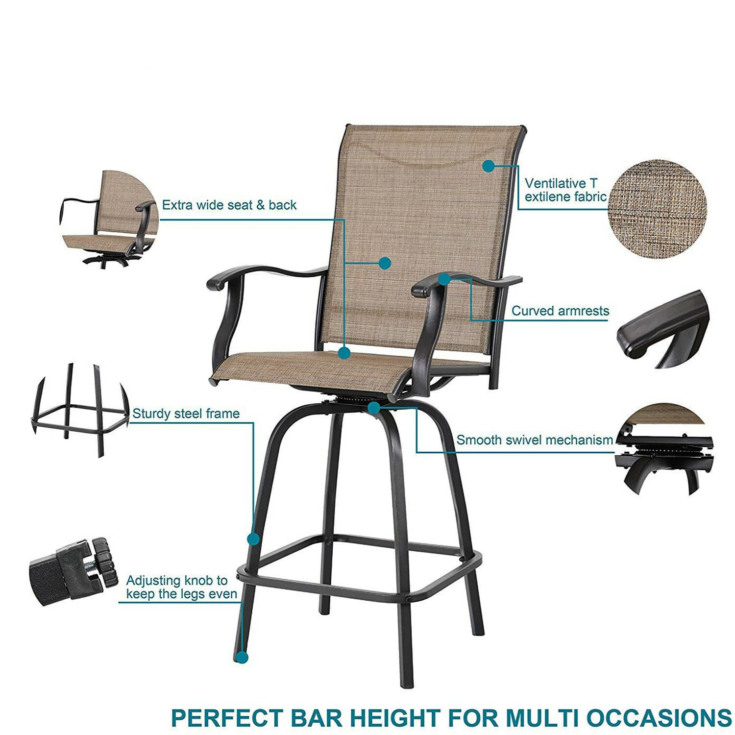 Patio Bar Table Chair Set Swivel Bar Height Chair Bar Chairs Outdoor Stools 5PCS