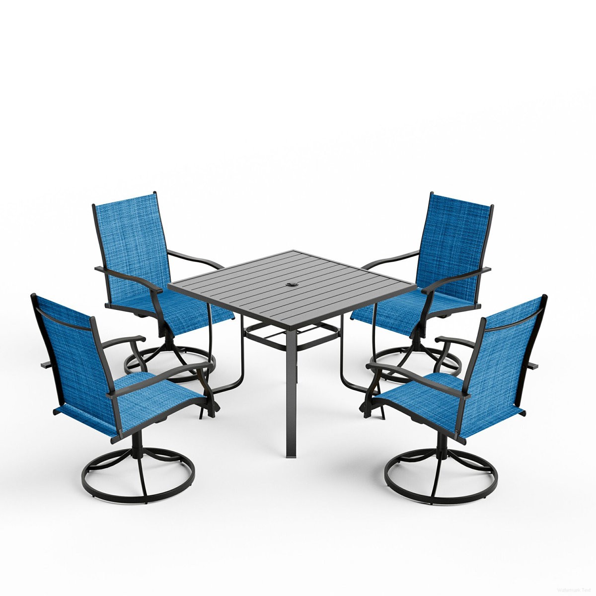 5 Piece Patio Dining Set,4 Swivel Chairs, 1 Iron Square Table