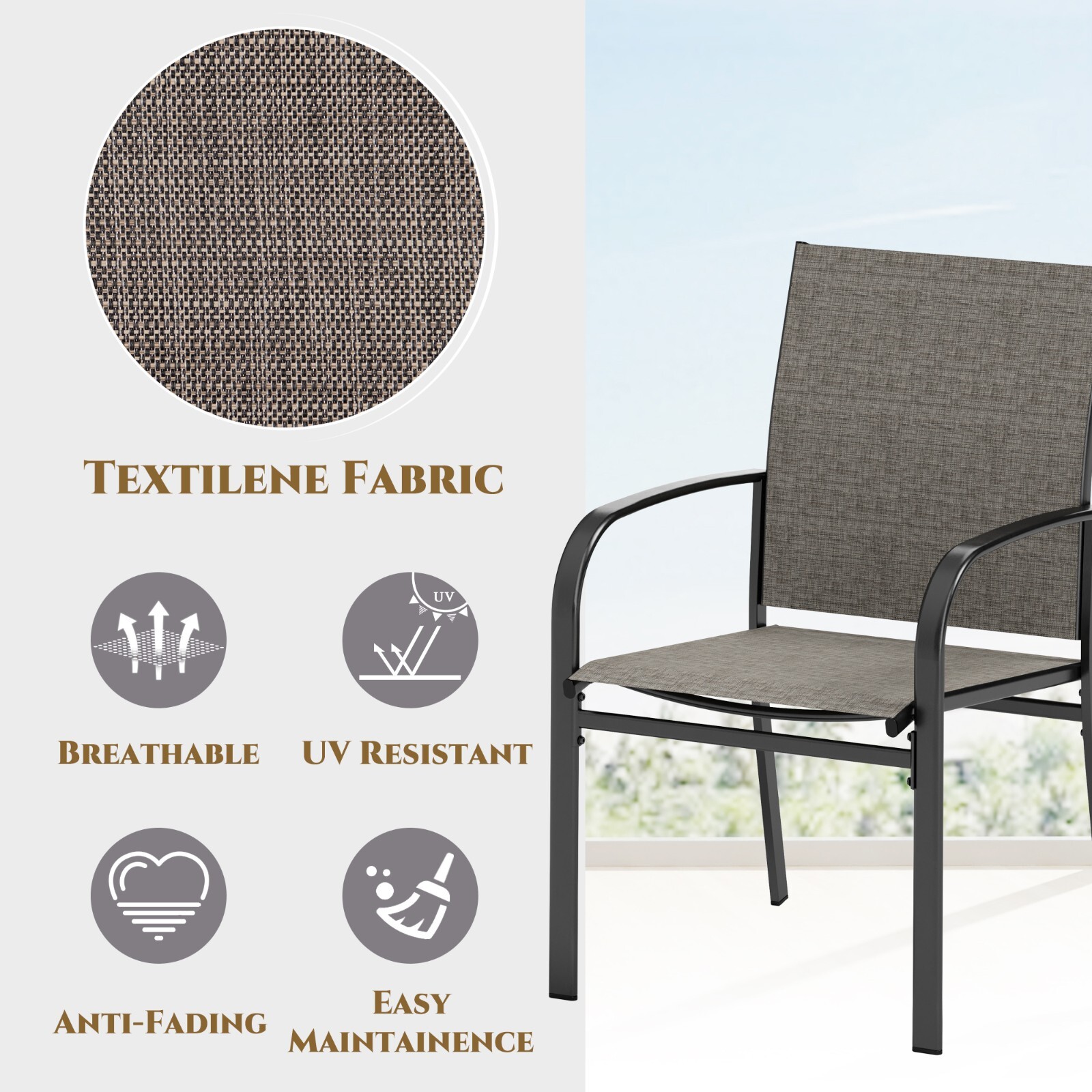 5 Piece Patio Furniture Set Outdoor Dining Set w/ 4 Chairs Square Table Brown