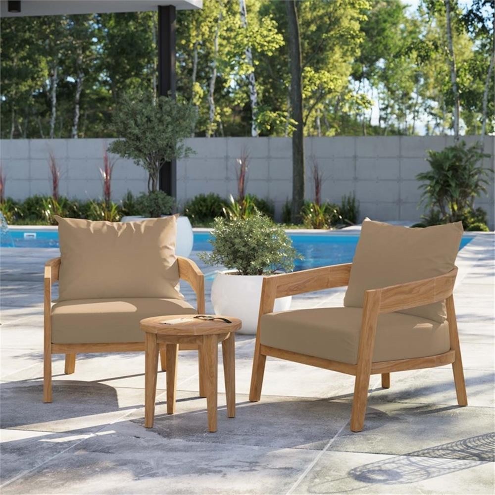 Modway Brisbane 3-Piece Teak Wood Outdoor Patio Set in Natural/Light Brown