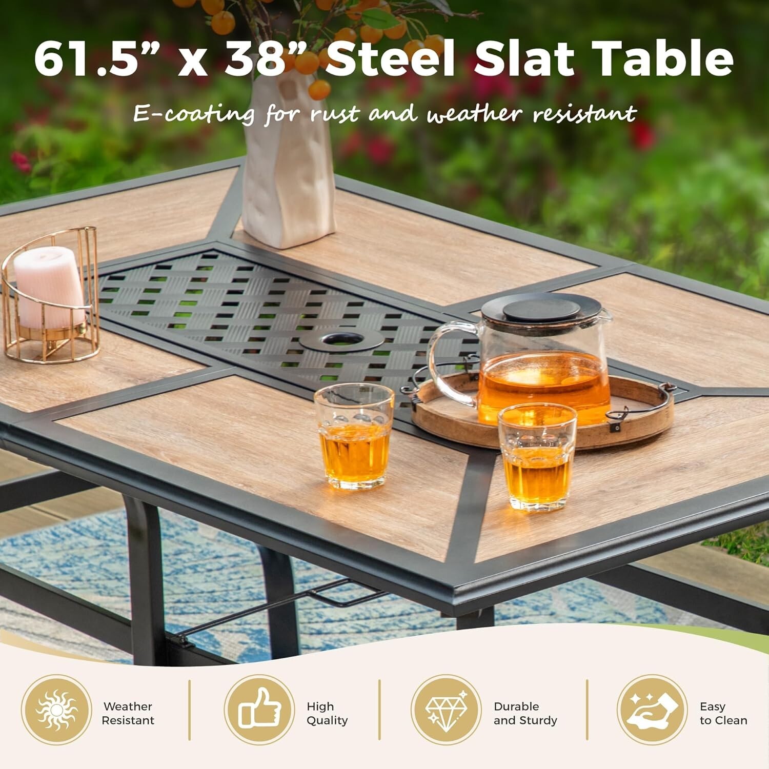 7 Piece Patio Dining Set Outdoor Table Chairs Set with Umbrella Hole Blue