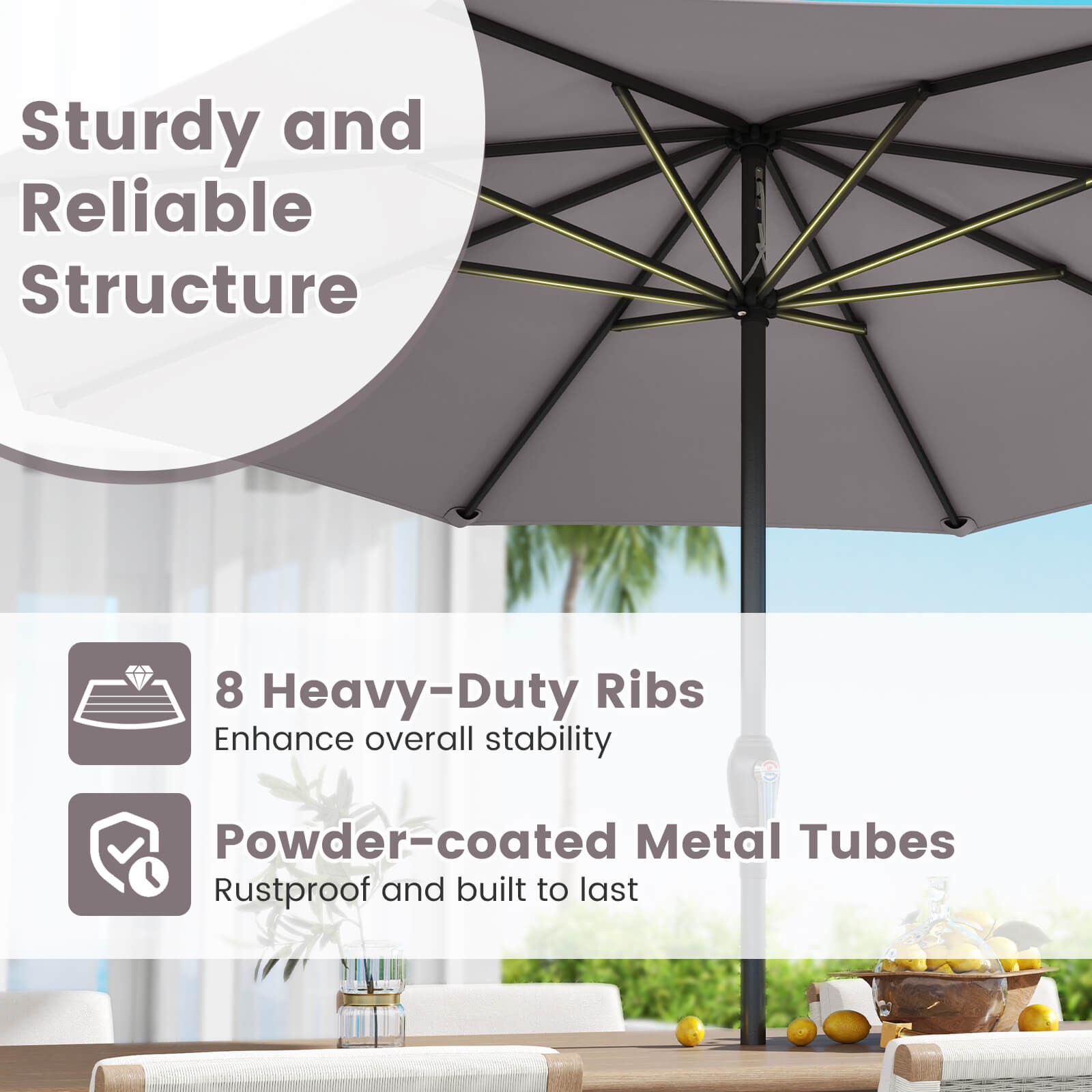 Outdoor Patio Umbrella Modern Table Umbrella w/8 Heavy Duty Ribs Sun-proof