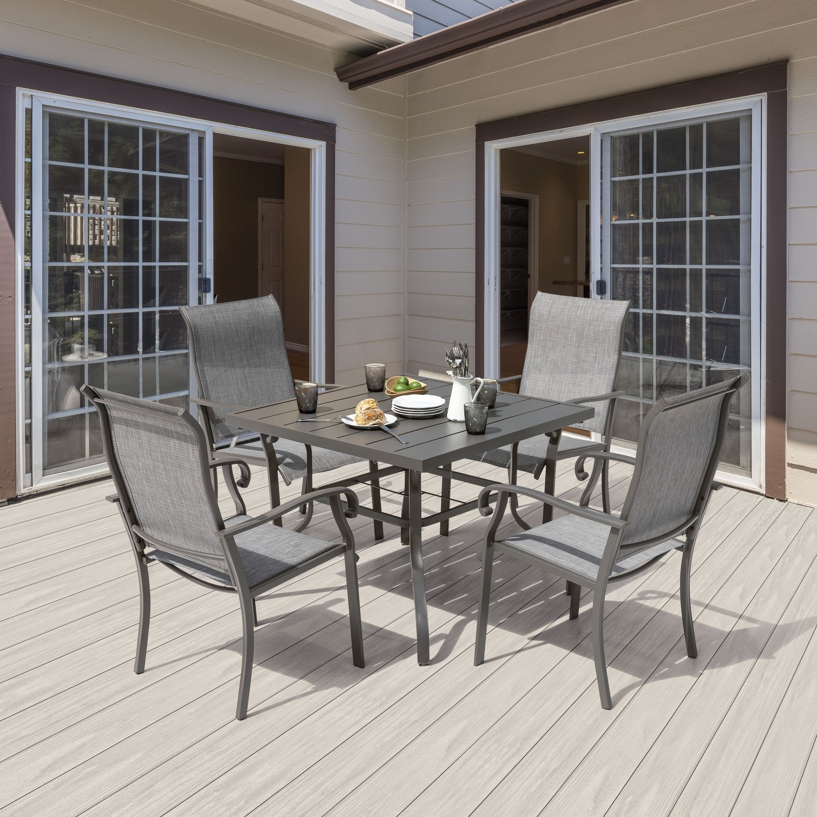 Outdoor 5-Piece Patio Dining Set Textilene Fabric Chairs Square Dining Table