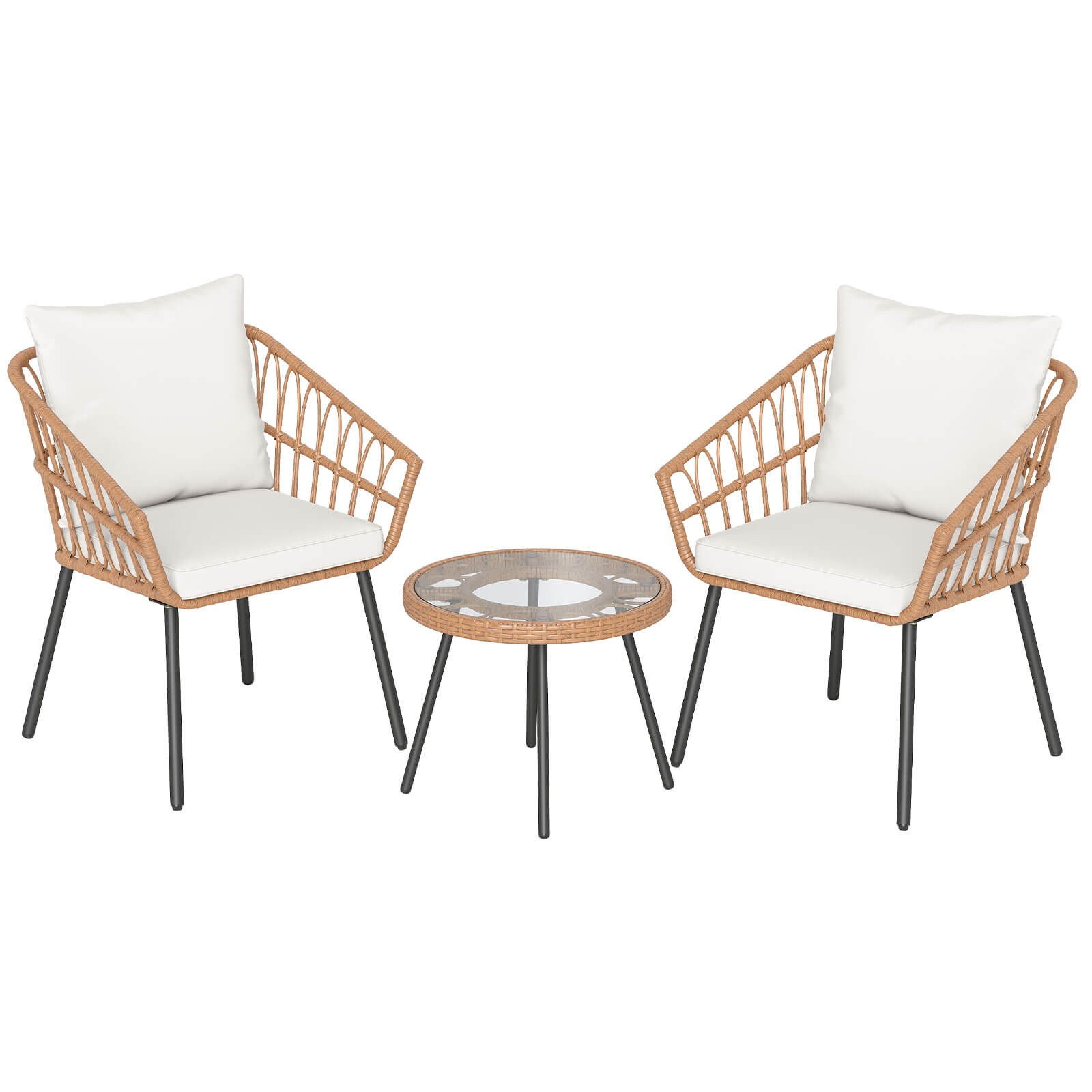 3 PCS Patio Bistro Set w/Heavy Duty Metal Frame for Balcony Garden & Poolside