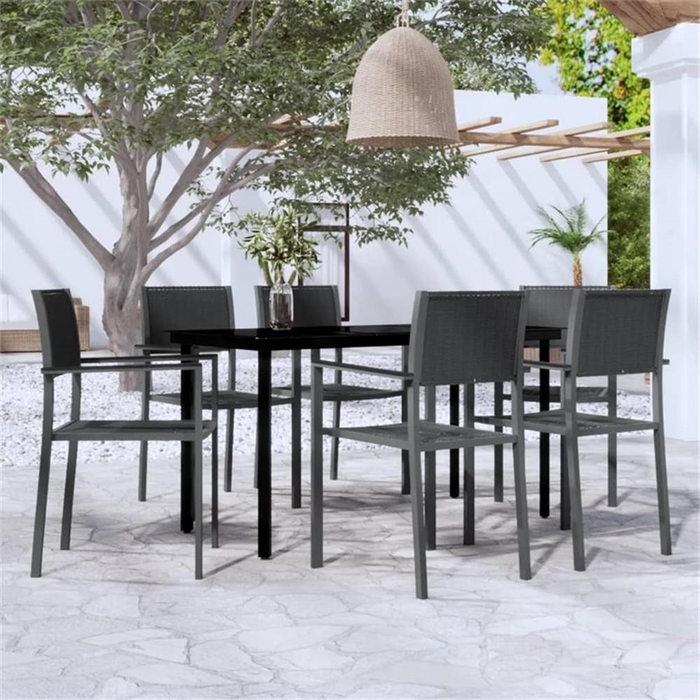 Bowery Hill Contemporary Powder-Coated Steel Garden Dining Set in Black