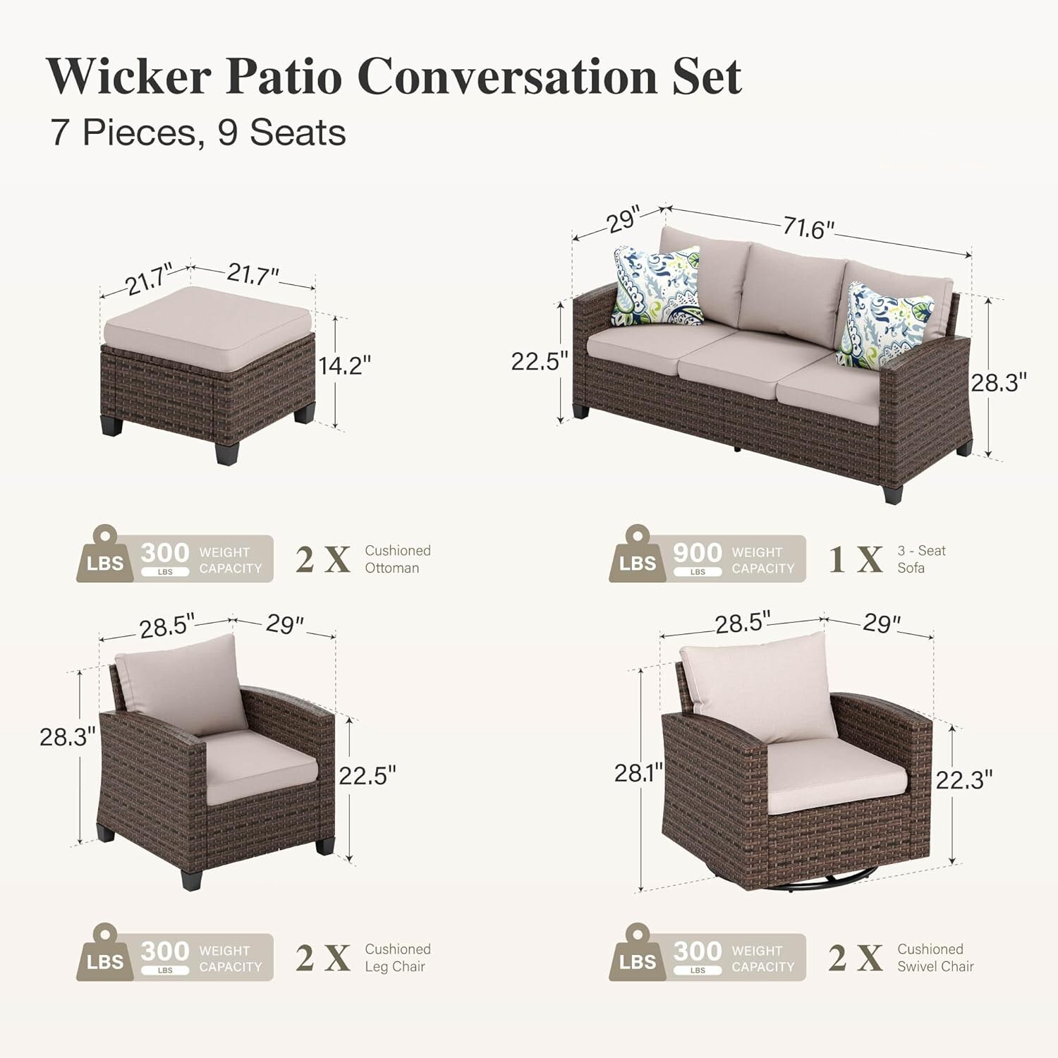 7 PCS Outdoor Patio Furniture Sets Rattan Sectional Sofa Conversation Set Swivel