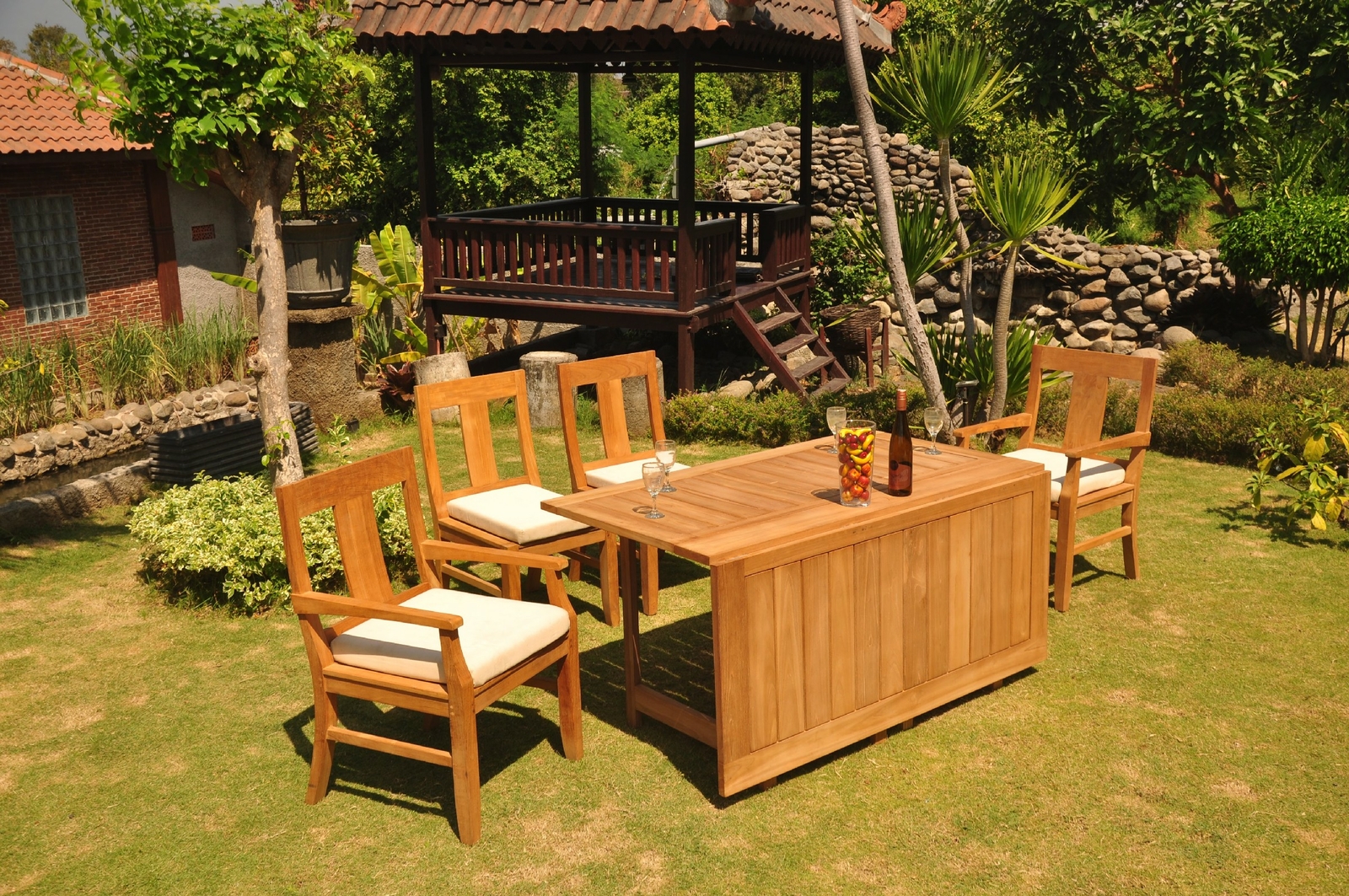 DSOS A-Grade Teak 5pc Dining Set 60″ Square Rectangle Butterfly Table Chair