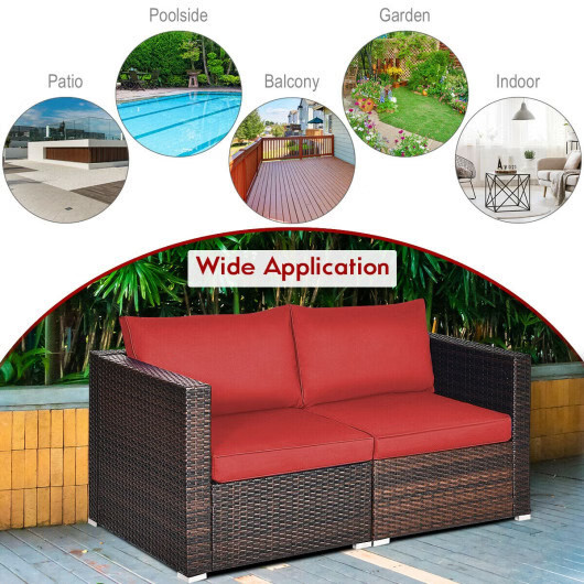 2-Piece Outdoor Wicker Rattan Corner Sofa Set – Red