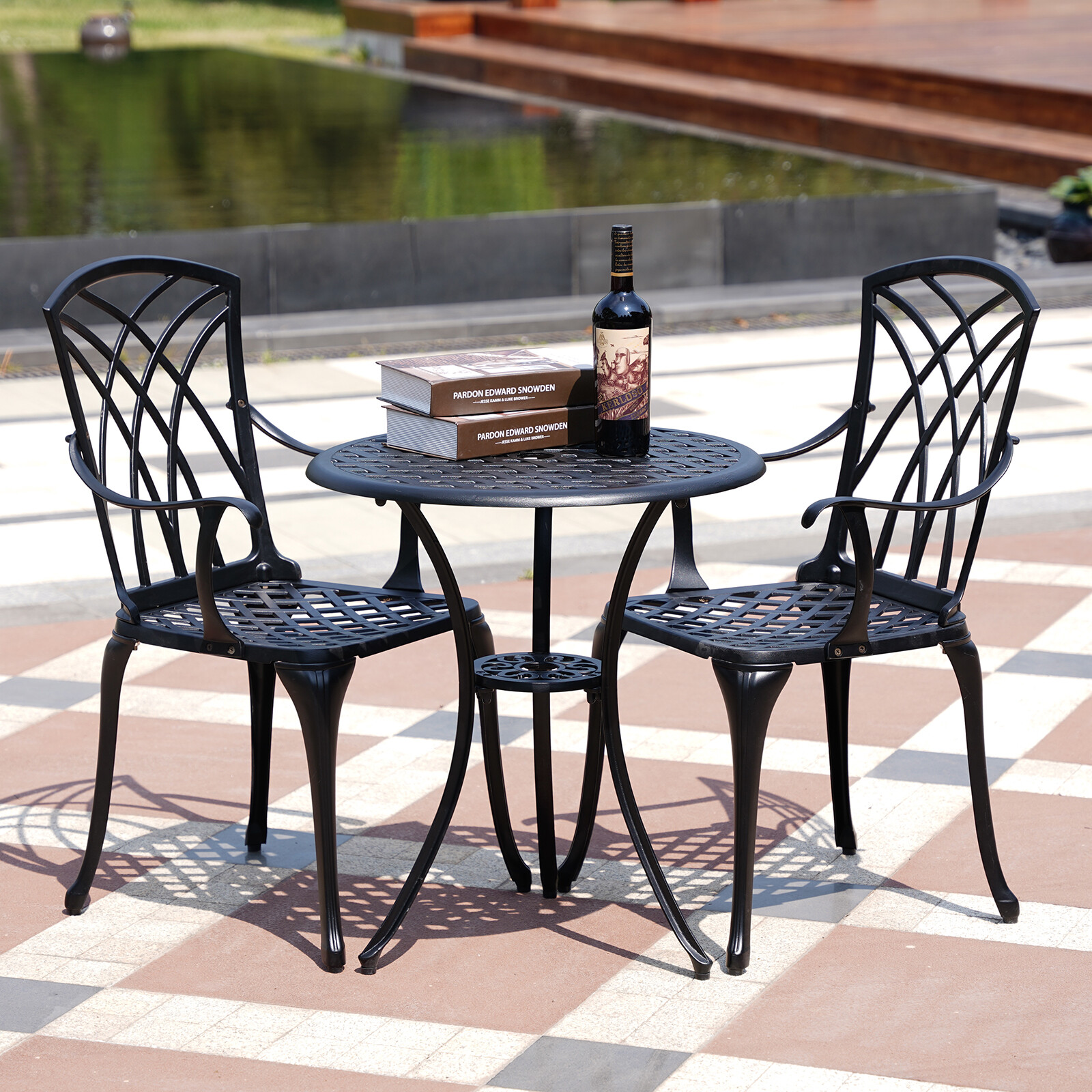3 Piece Bistro Table Set, Bistro Table and Chairs Set of 2 with Umbrella Hole