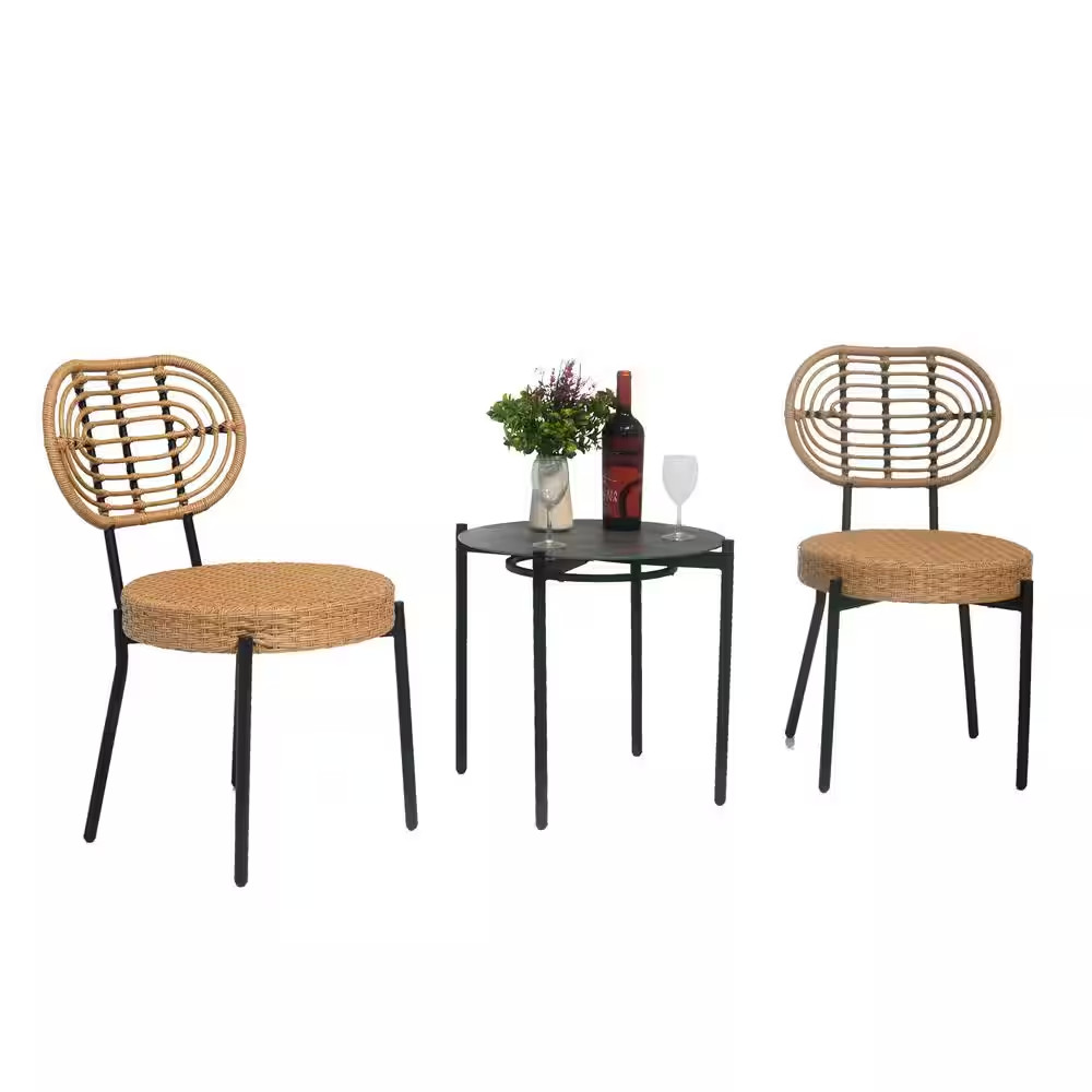 3-Piece All-Weather Wicker Outdoor Bistro Set, Patio Conversation Set for Garden