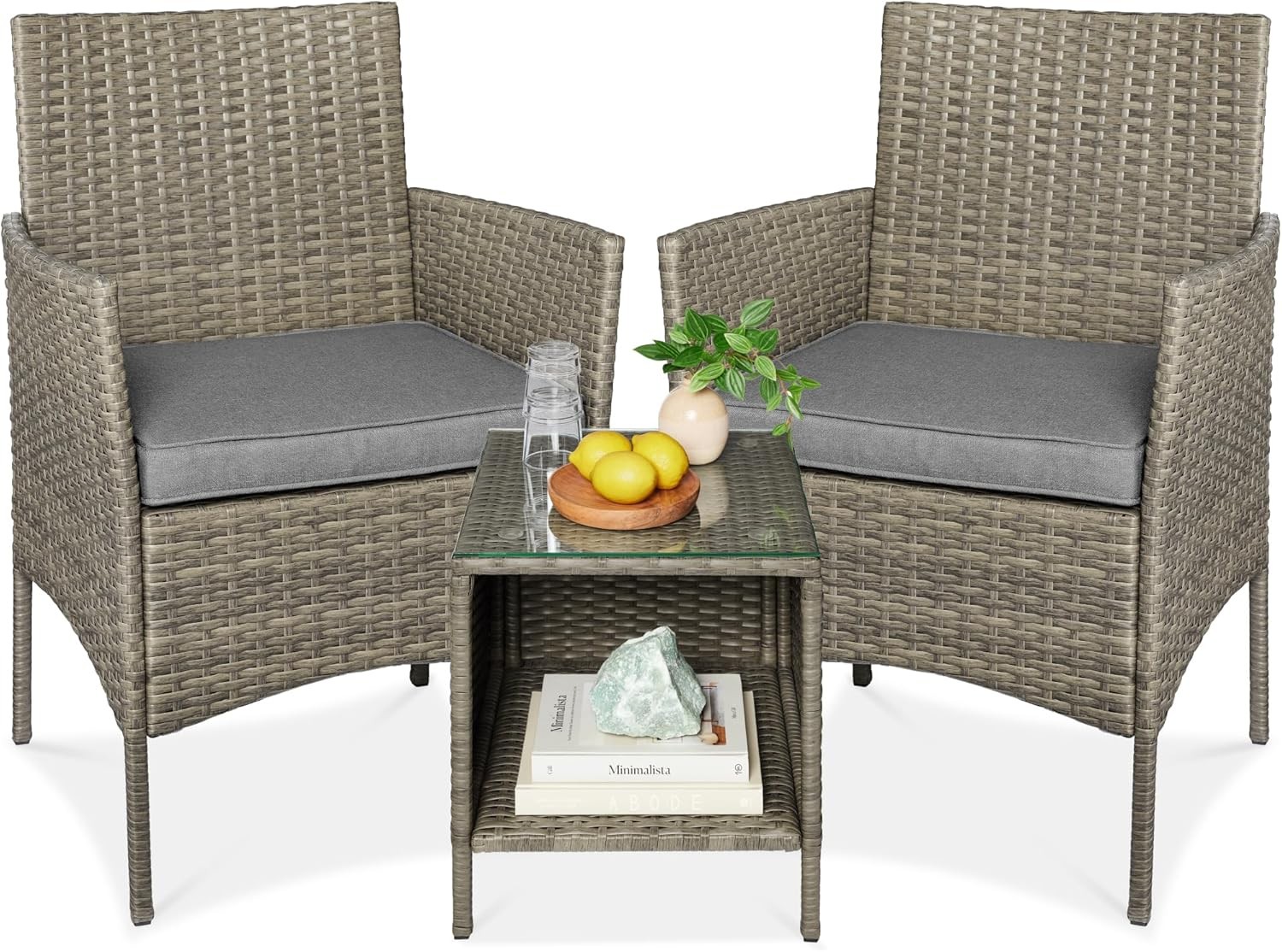 Best Choice Products 3-Piece Outdoor Wicker Conversation Bistro Set, Space Savin