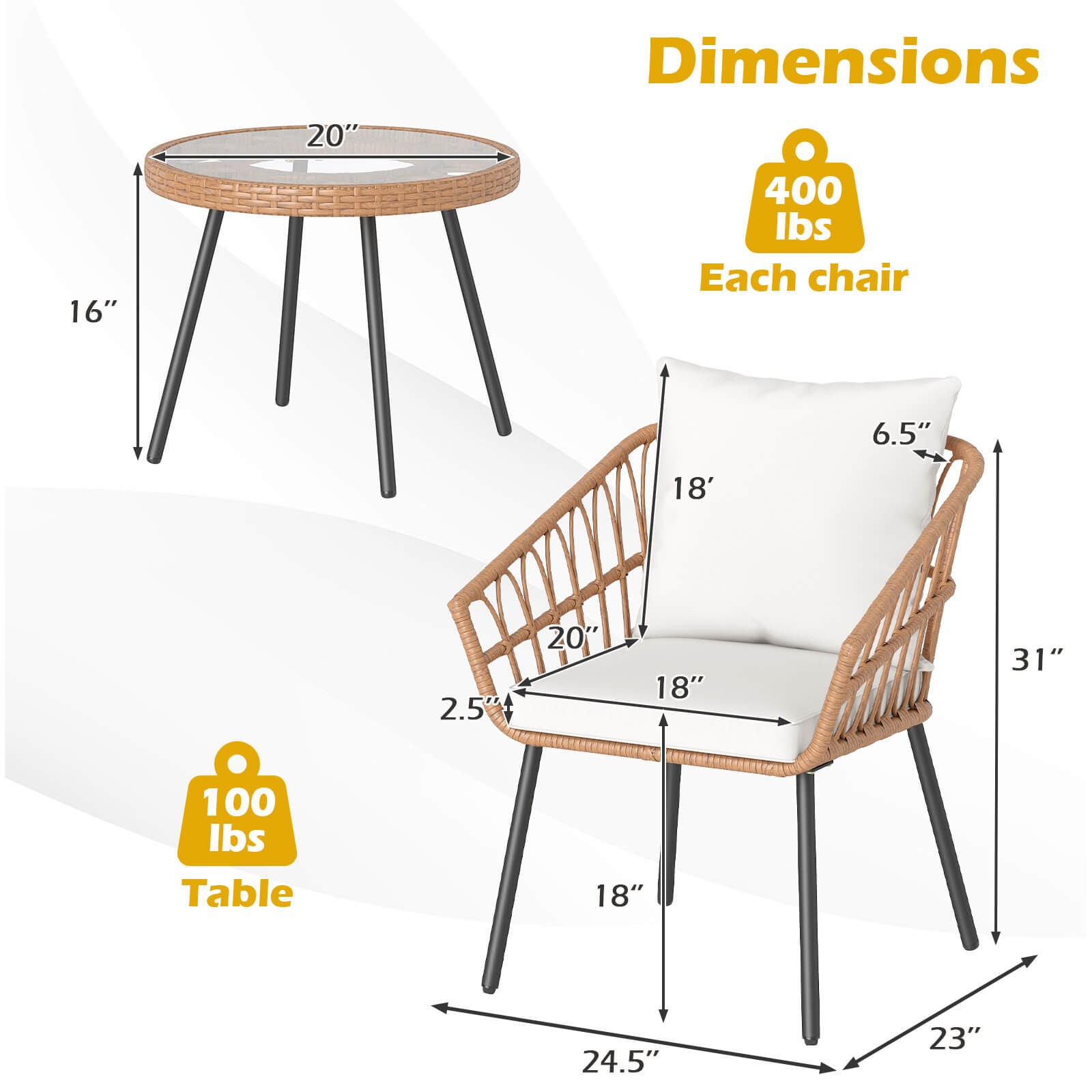 3 PCS Patio Bistro Set w/Heavy Duty Metal Frame for Balcony Garden & Poolside