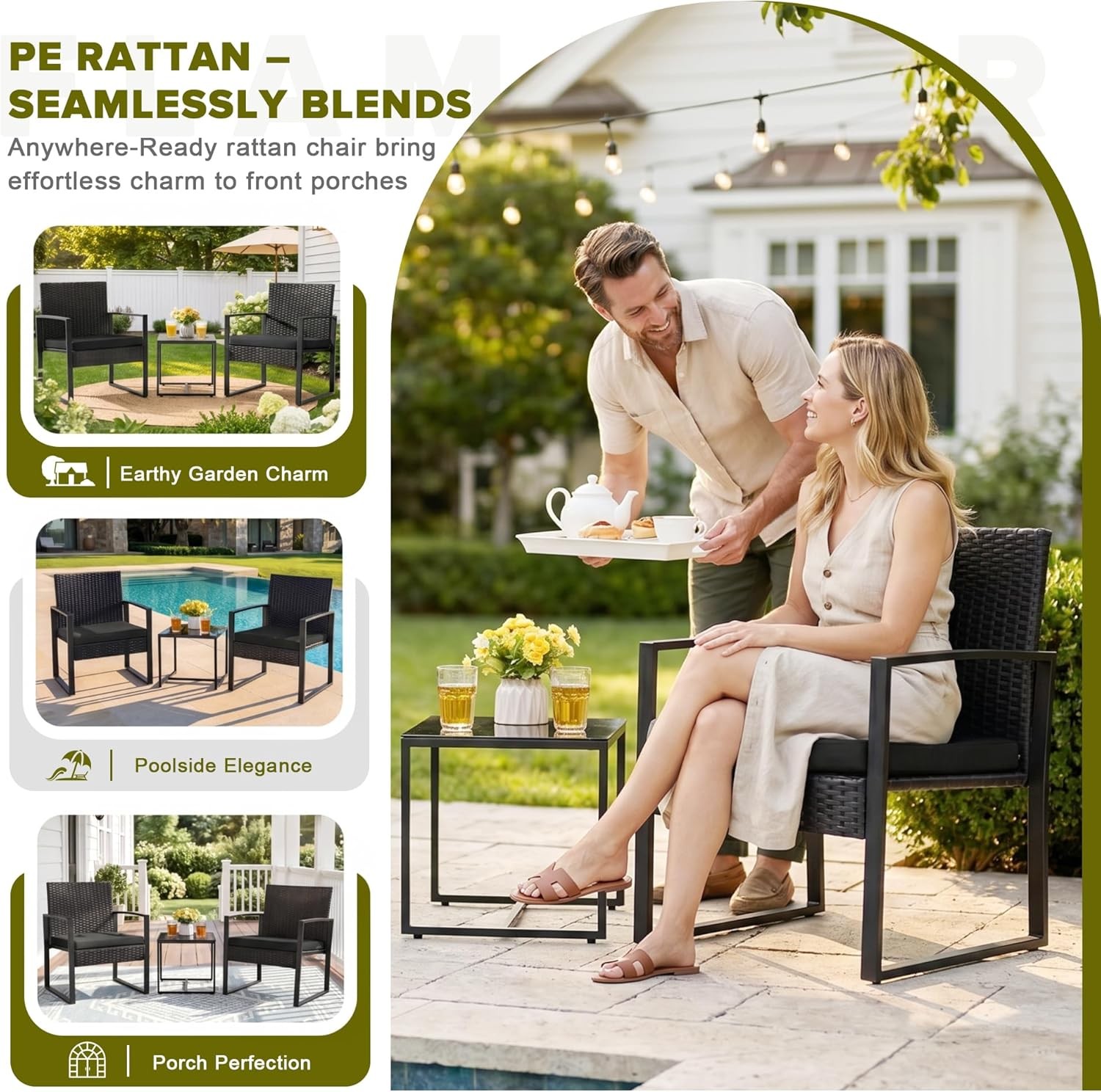 Outdoor Patio Furniture Modern Rattan Chair Conversation Set With Coffee Table