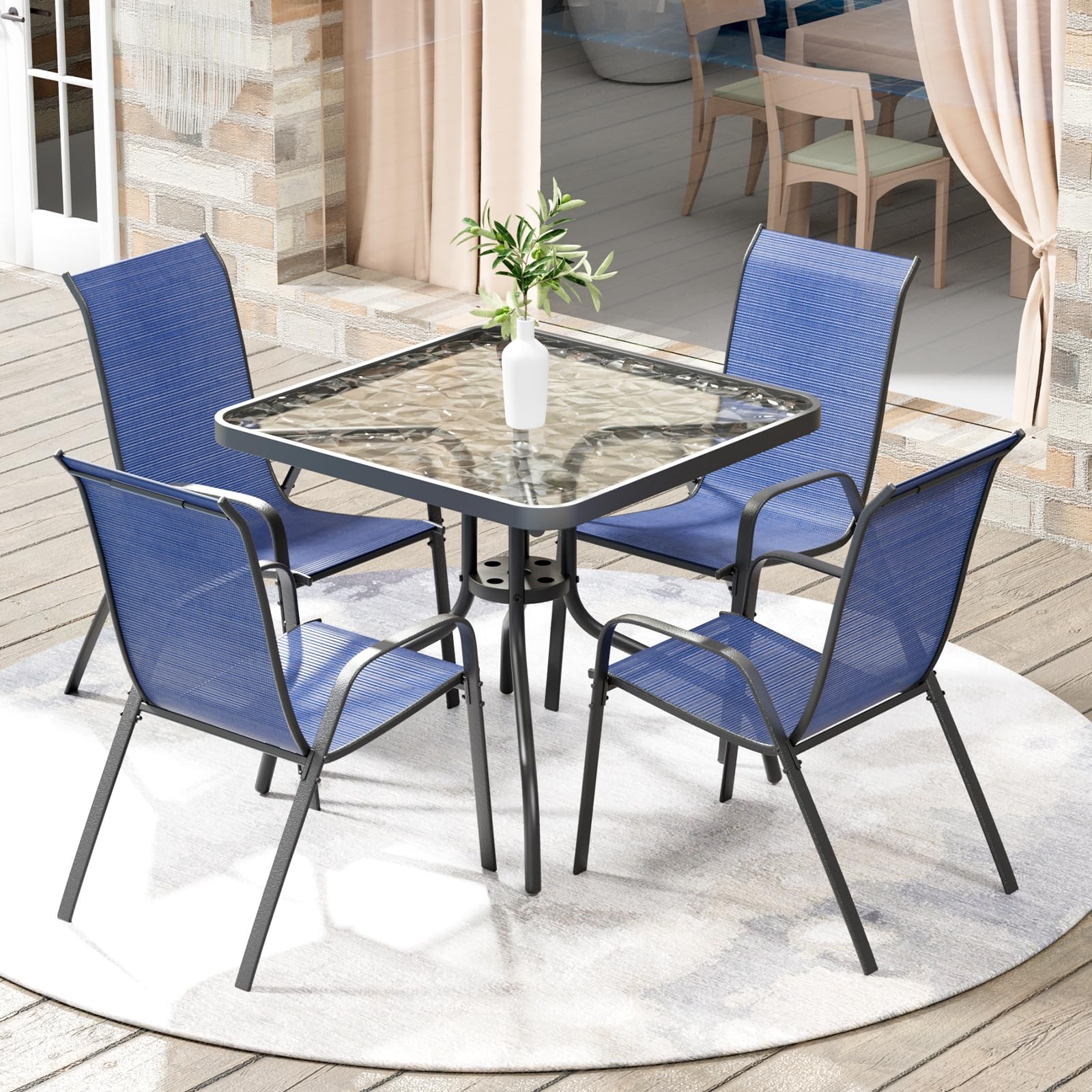 Arlopu 5 Piece Outdoor Patio Dining Set (Umbrella not Included), Porch Furnit…