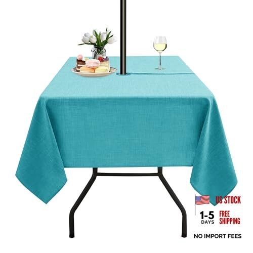 Outdoor Tablecloth with Umbrella Hole – Patio Table 60″ x 60″ (Square) Teal