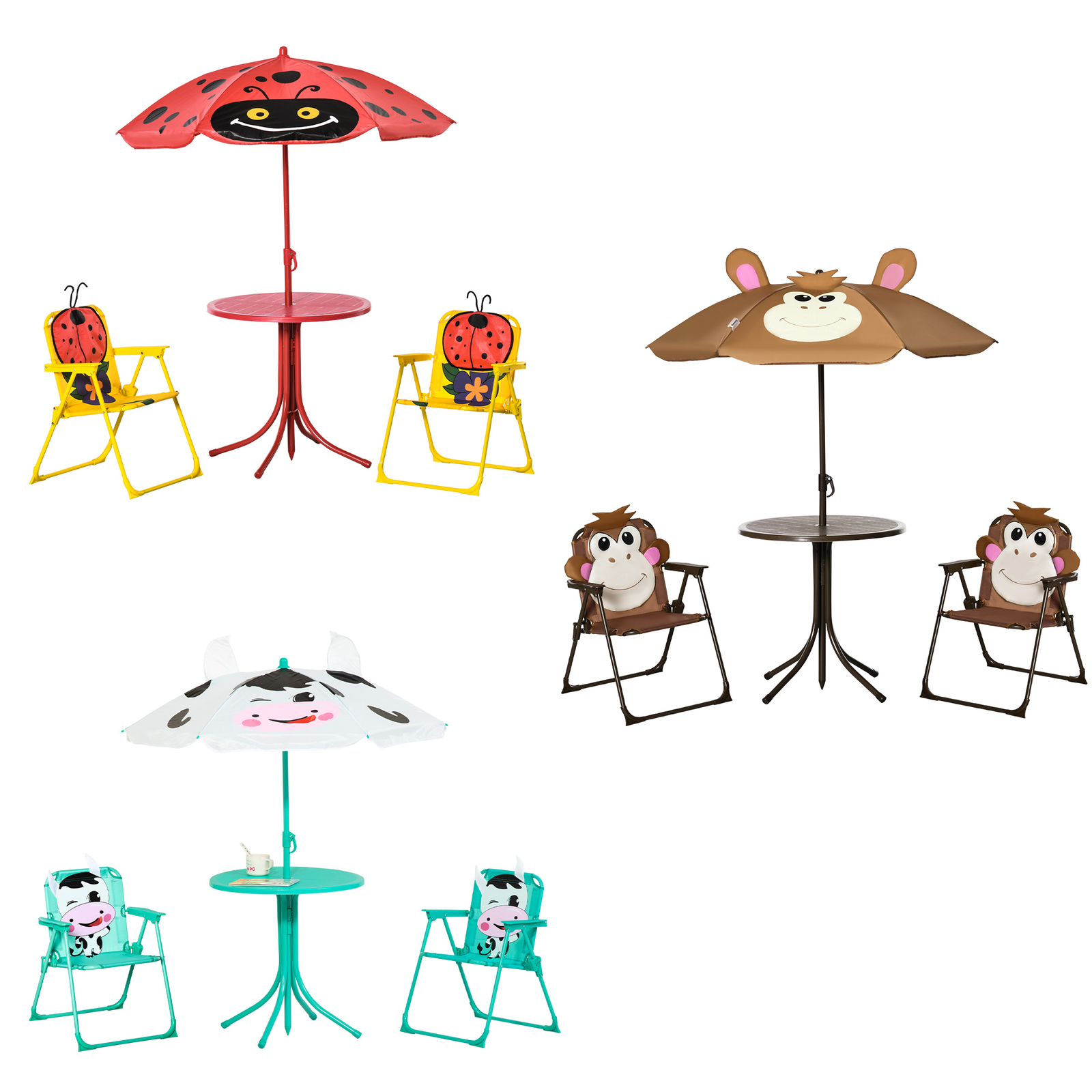Kids Folding Picnic Table and Chair Set, w/ Adjustable Umbrella