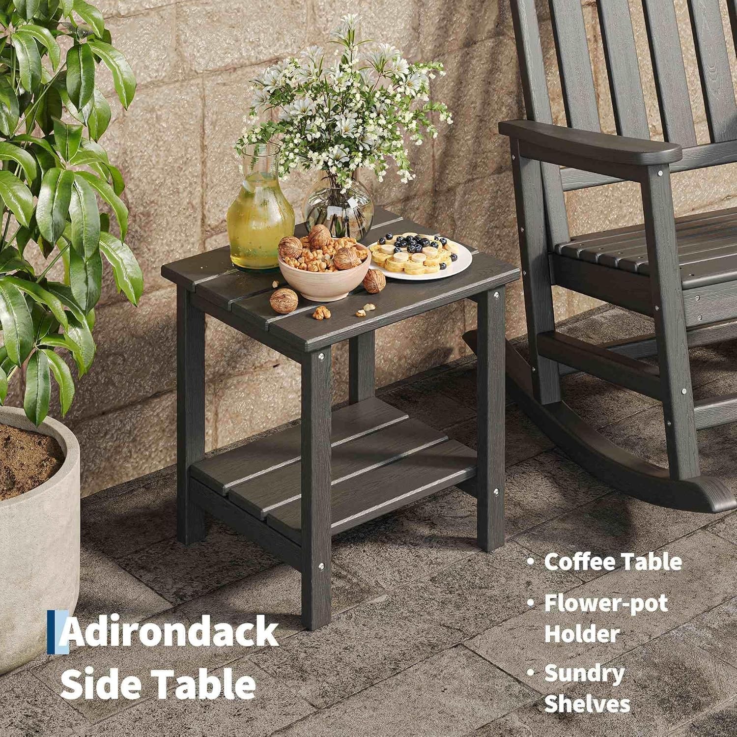 Set of 3 HDPE Rocking Chairs w/ Side Table High Back 350 lbs Patio Porch Rockers