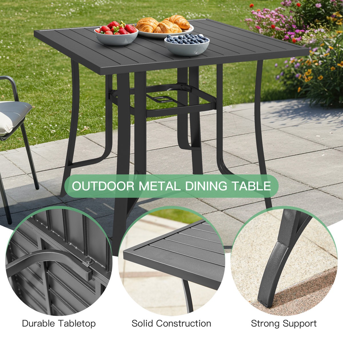 5 Piece Patio Dining Set,4 Swivel Chairs, 1 Iron Square Table