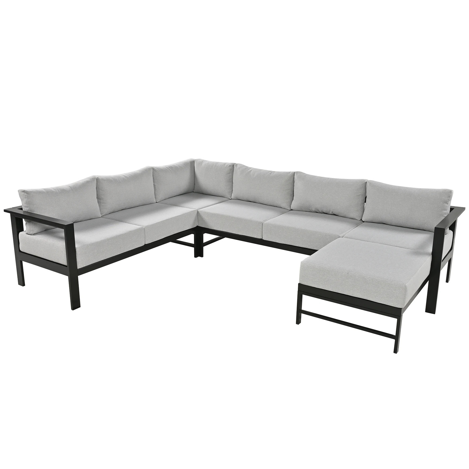 U-Shaped Aluminum Outdoor Sofa Set 6 Person Garden Patio Sectional Black