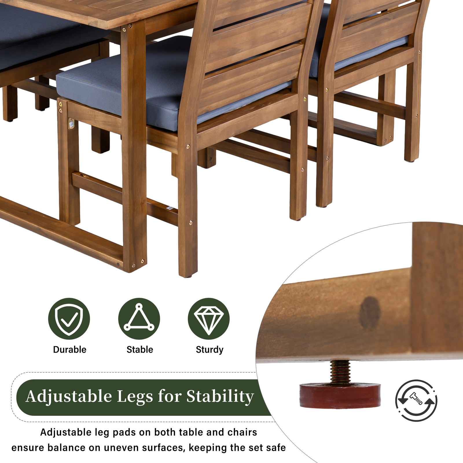 Farmhouse Acacia Wood 5-Piece Outdoor Patio Dining Set for 4