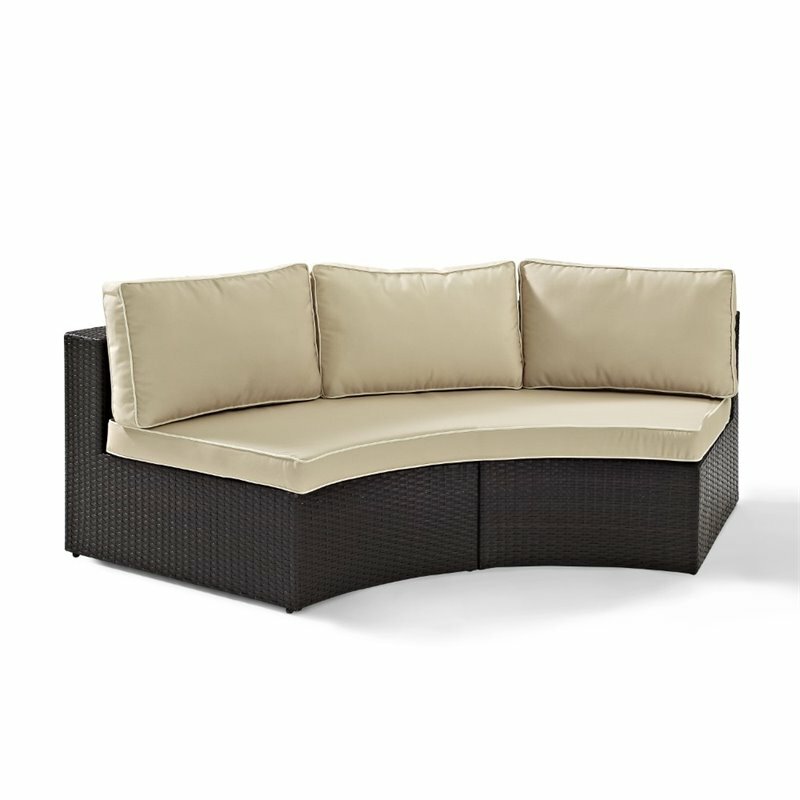 Pemberly Row Wicker Patio Round Sectional Sofa with Sand Cushions