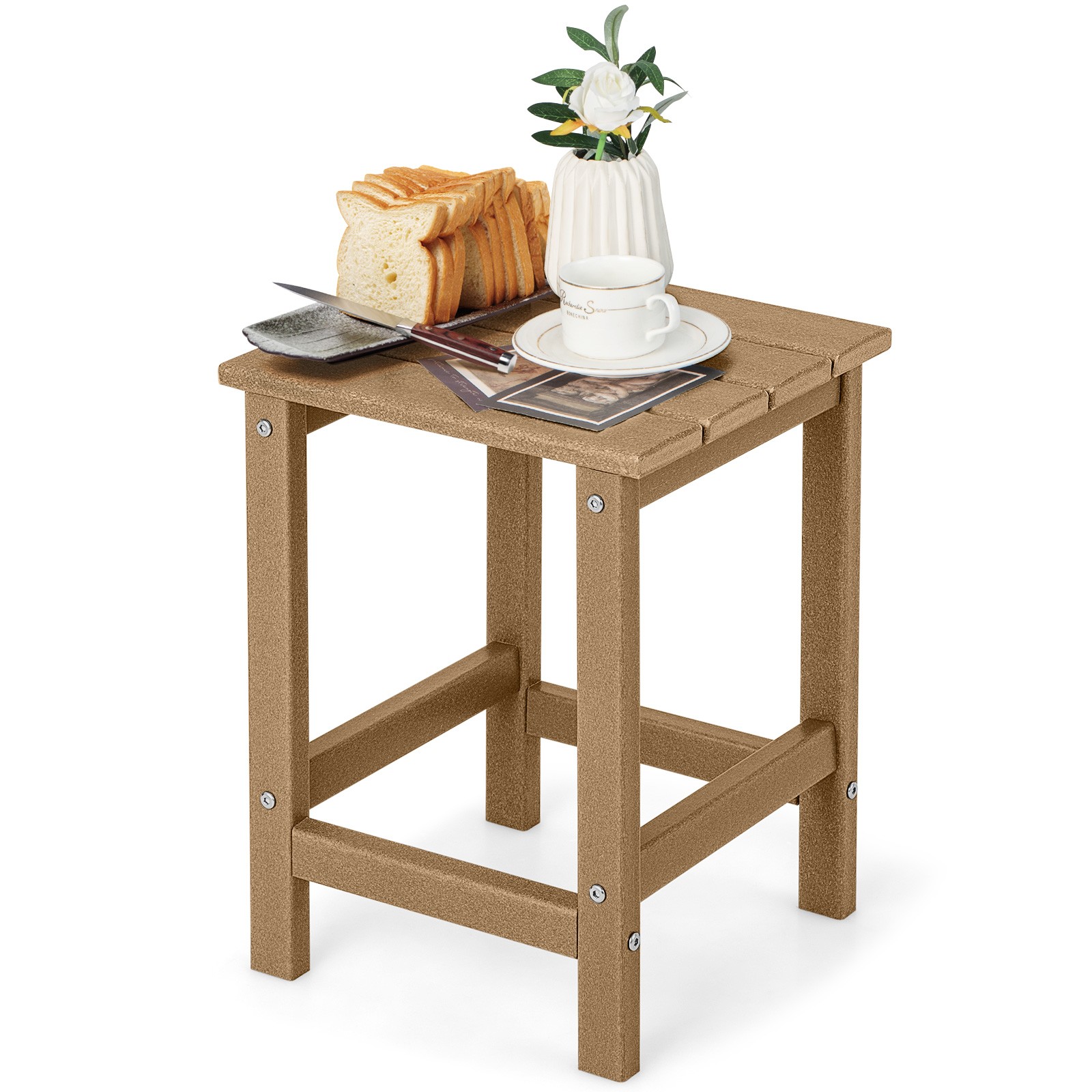 Patio 14″ Adirondack Side End Table HDPE Square Weather Resistant Garden Brown