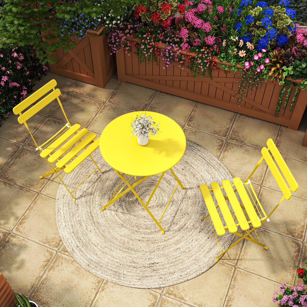 2-Person Folding Bistro Set with Cushions, Table & 2 Chairs, Yellow