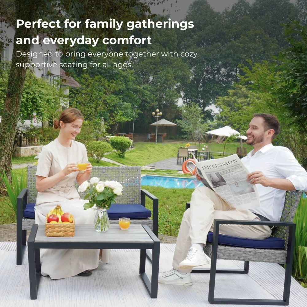 4-Piece Patio Furniture Set Outdoor Balcony Furniture Gray Acacia Wood Table Top
