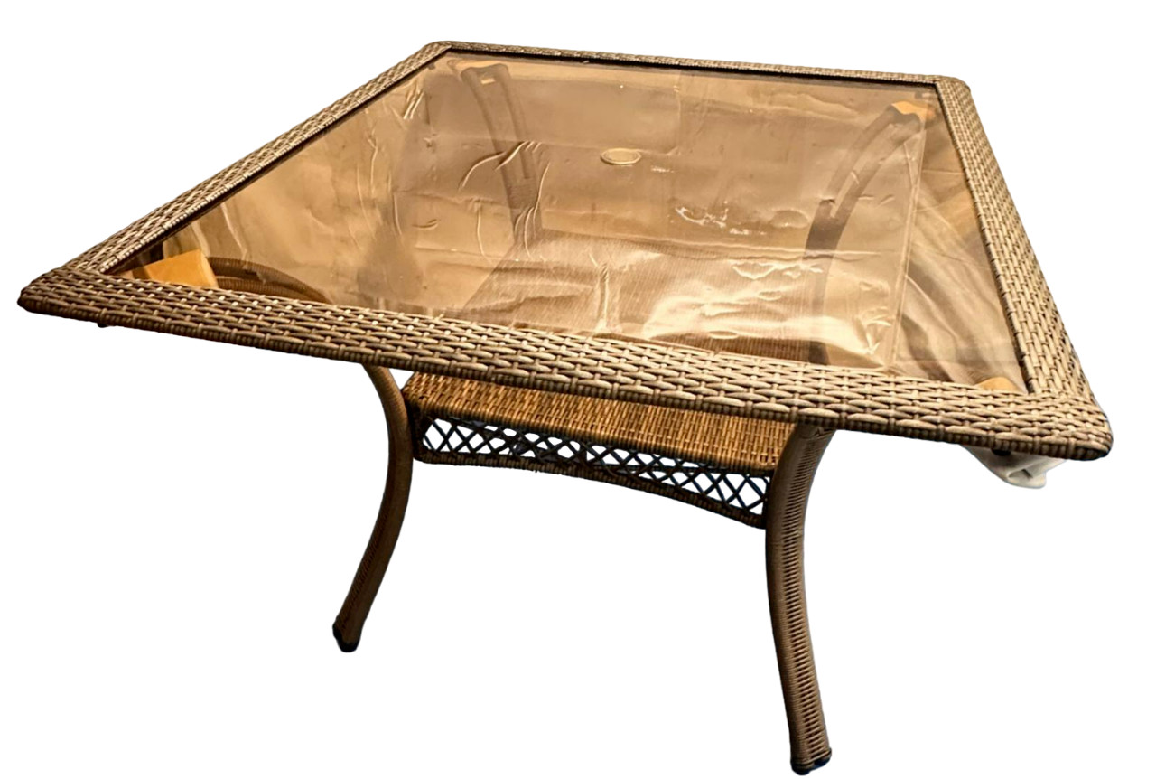 Hampton Bay Spring Haven 45-in Square Outdoor Patio Dining Table, Brown/Glass