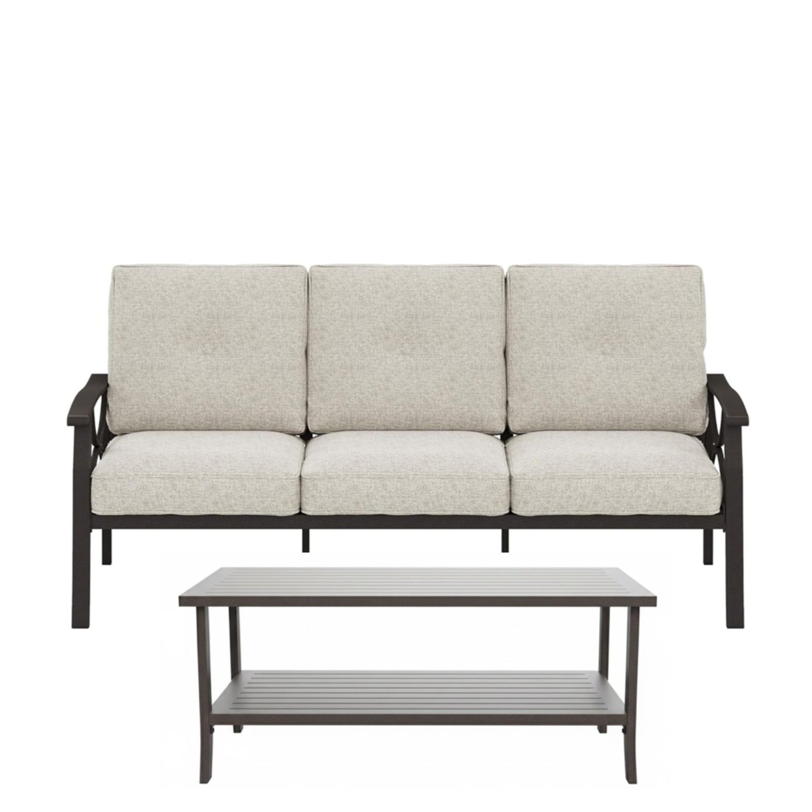 Outdoor Patio Set 70″ 3-Seat Sofa & Coffee Table with Cushions