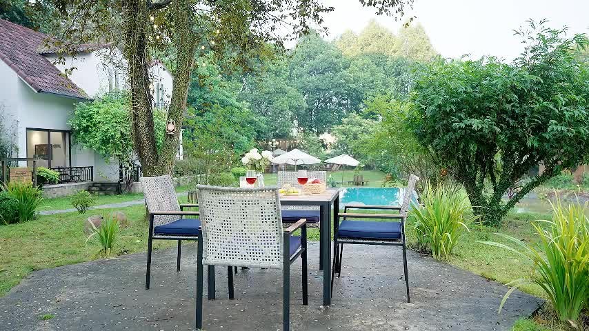 5-Piece Patio Dining Set Acacia Wood Table PE Rattan Chairs Coffee Brown