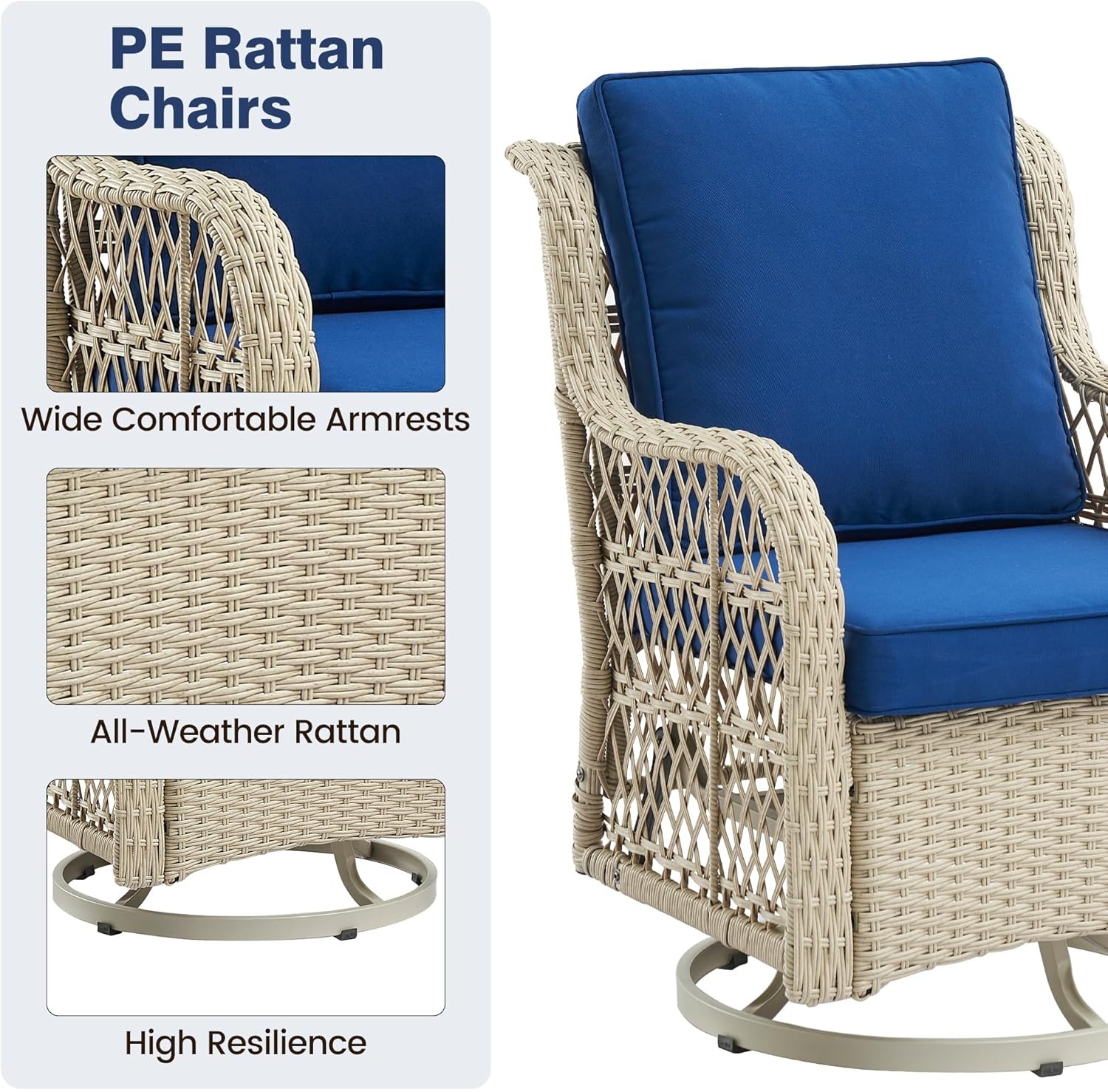 3Pcs Outdoor Wicker Swivel Chairs, Swivel Rocking Chair Set of 2 with Side Table
