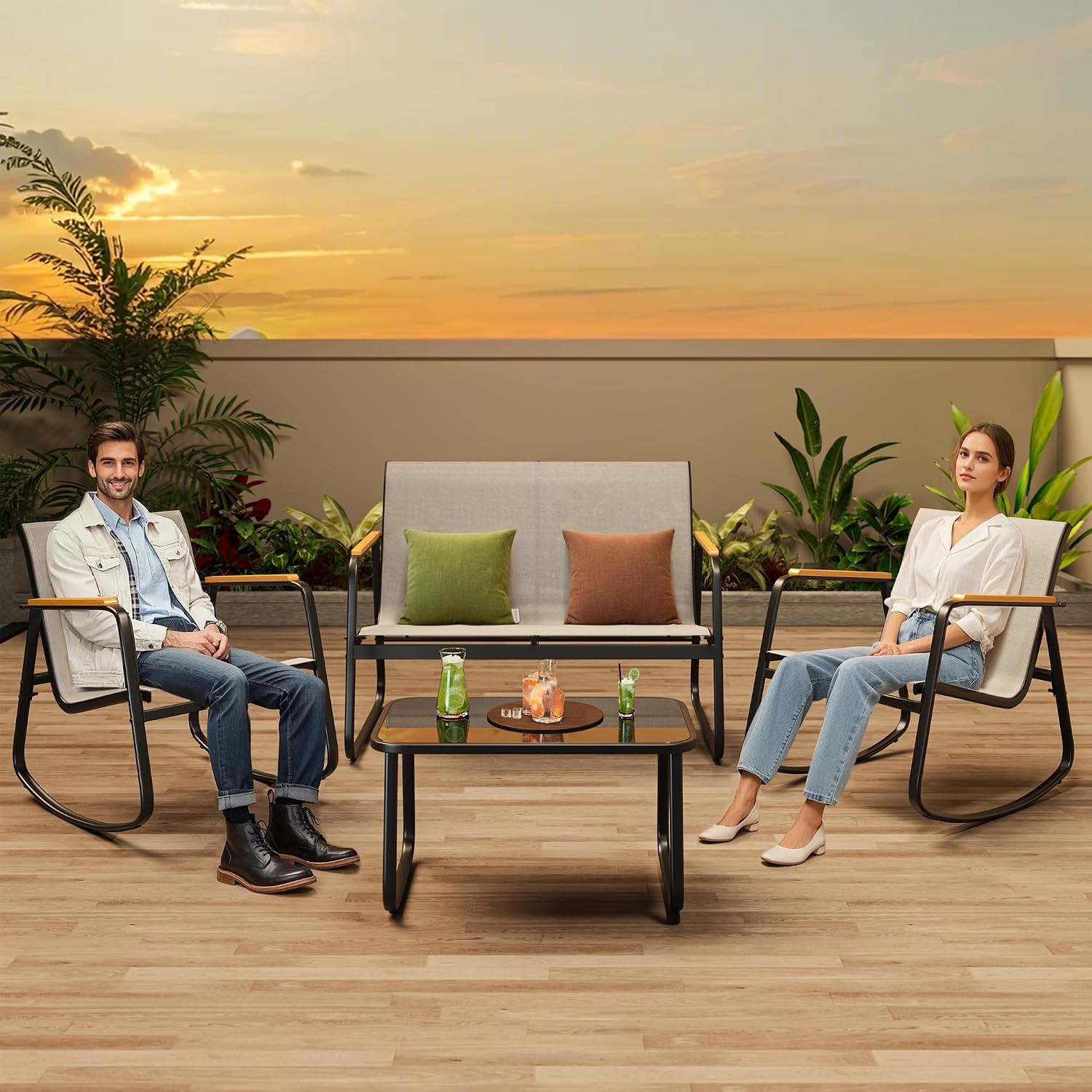 Ahomly 4-Piece Outdoor Patio Furniture Set, All Weather-Resistant Textile Fabric