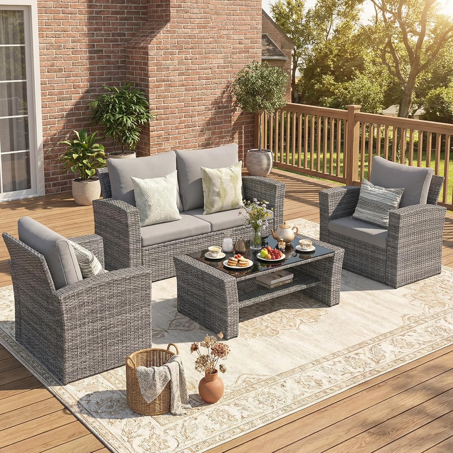 Patio Furniture Set, Wicker outside Outdoor Furniture for All Weather, Patio Sof