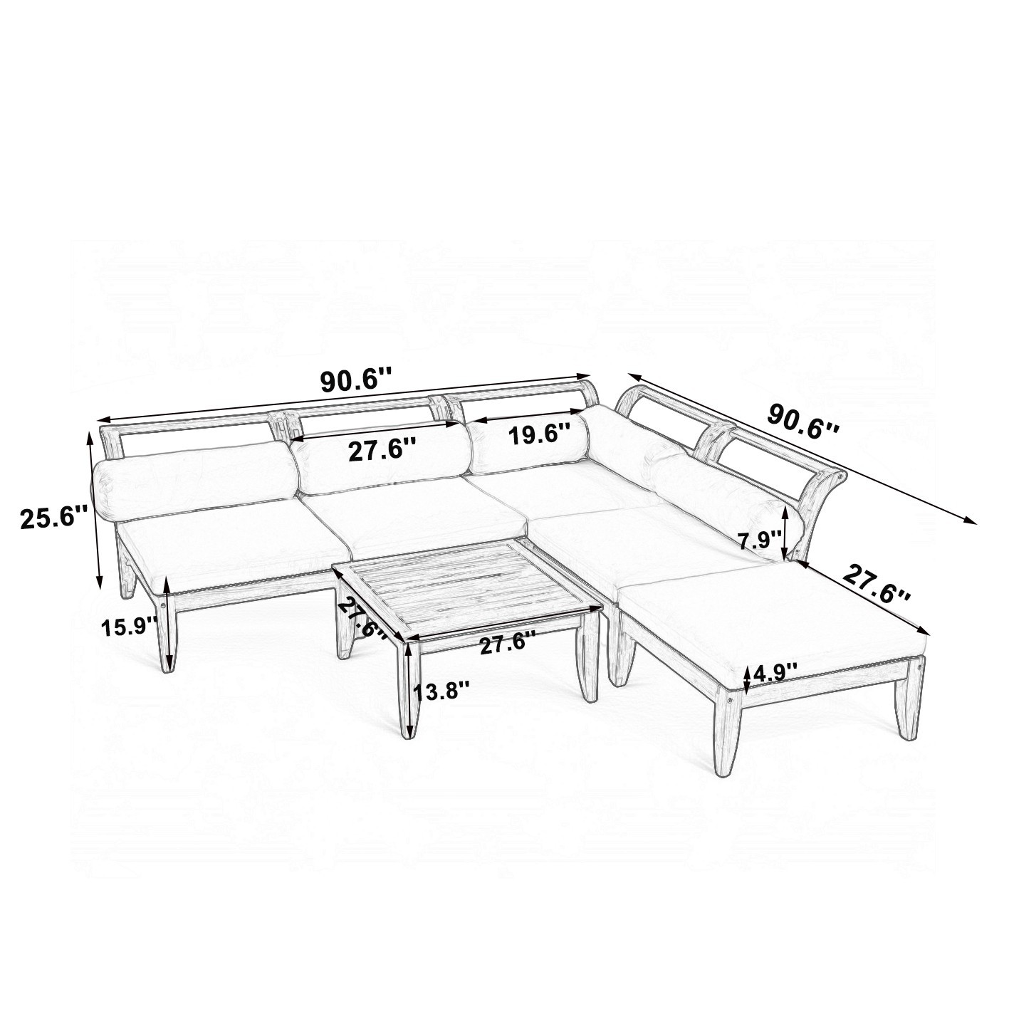 6-Piece Acacia Wood Patio Sectional