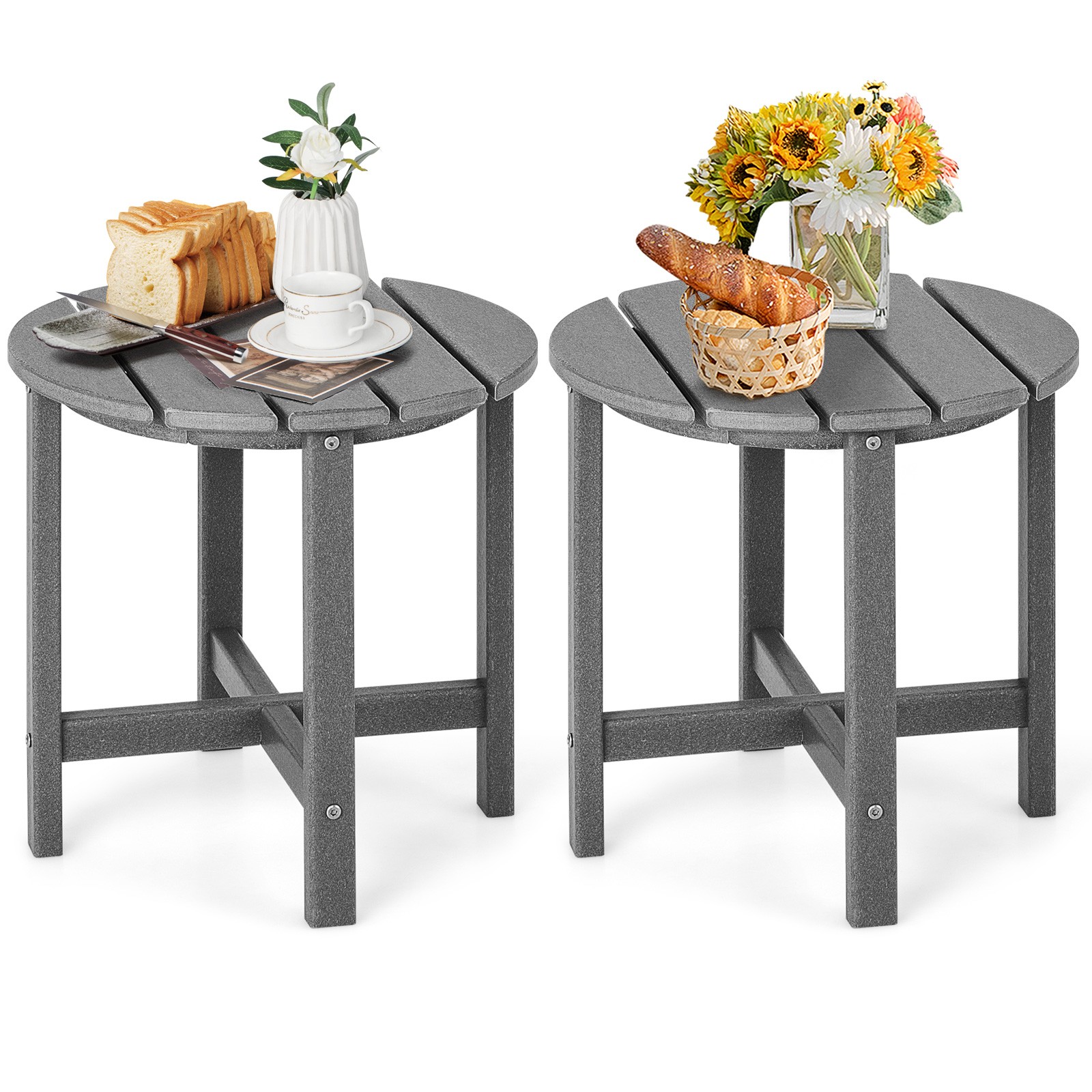 2PCS 18″ Patio Adirondack Side Table Weather Resistant HDPE Garden Grey