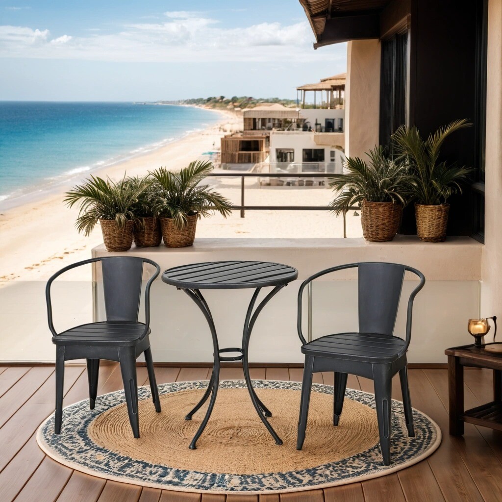 Patio Bistro Set 3 Piece Outdoor Cast iron Bistro Set Chair and Side Table Black