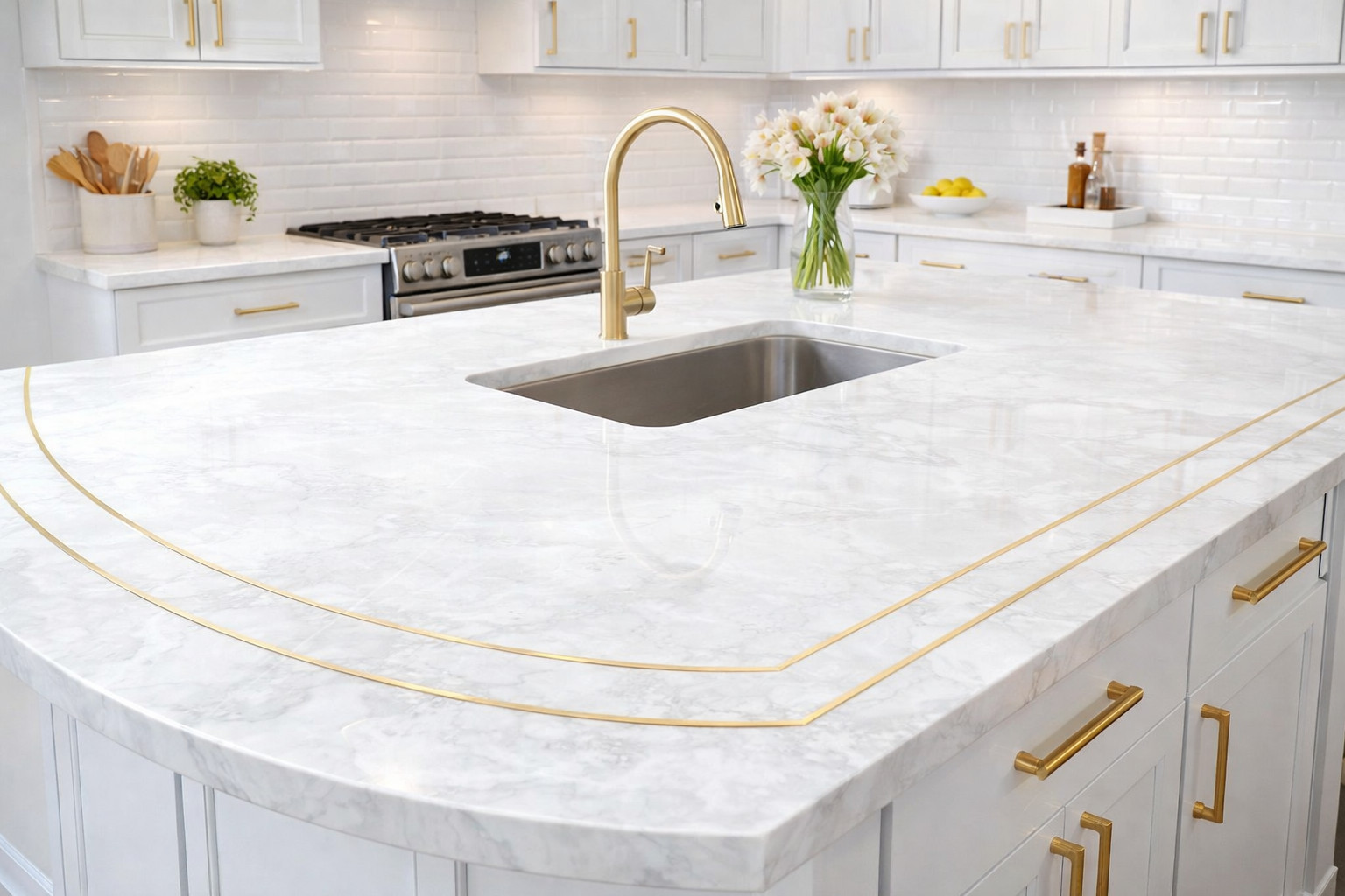 Premium White Quartz Kitchen Countertop – Elegant Modern Worktop for Luxury Home