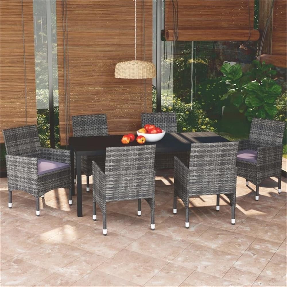 Bowery Hill PE Rattan & Steel Dining Set in Gray/Black/Dark Gray