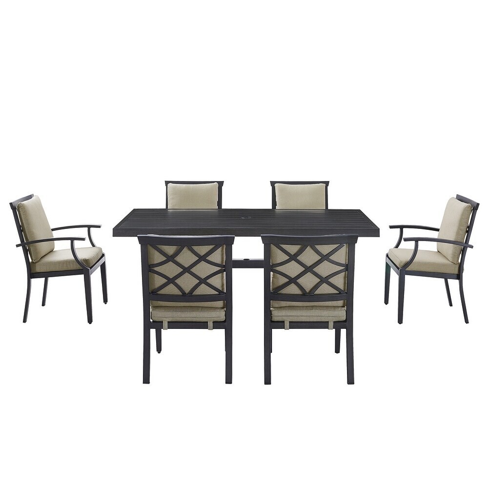 Brand New 7-Piece Modern Aluminum Outdoor Dining Set w/ Beige Cushions