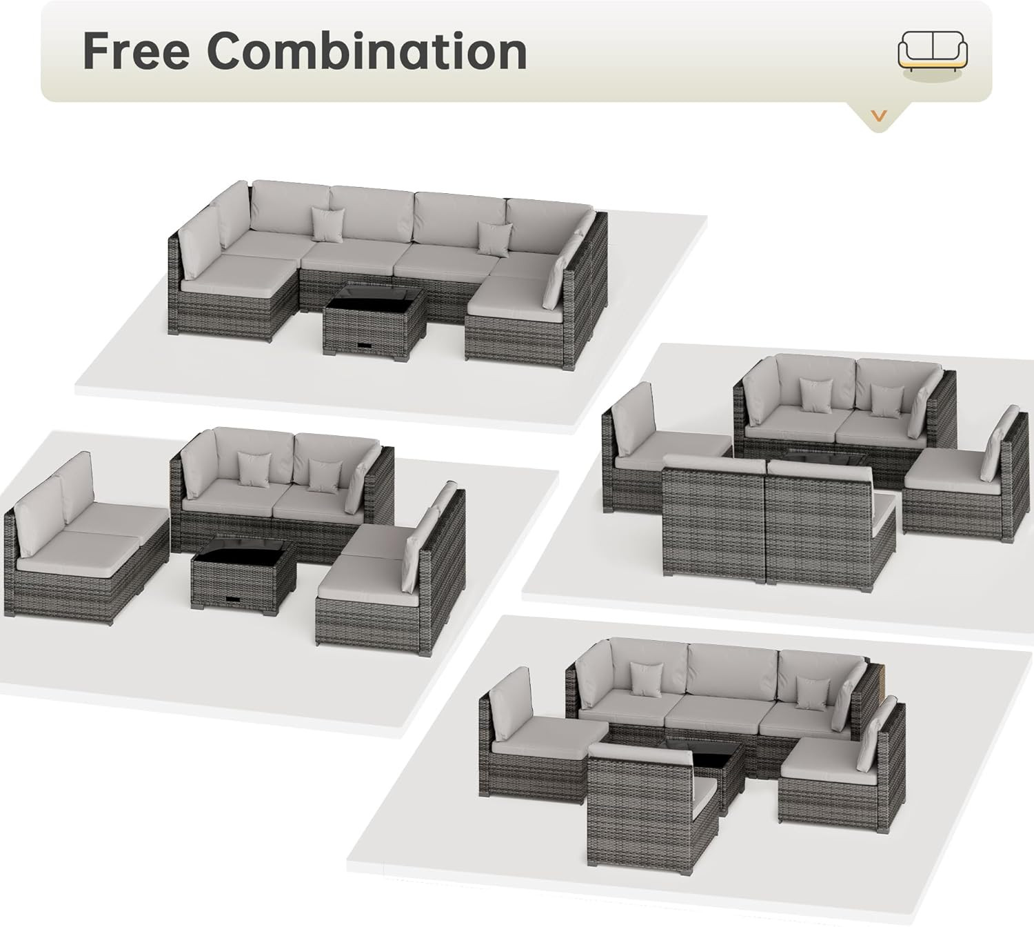 7 Piece Patio Outdoor Furniture Set, Outdoor Sectional, All-Weather Hand-Woven W