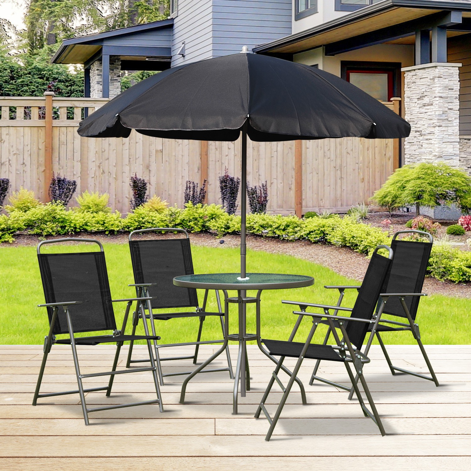 6 Piece Patio Dining Set for 4 with Umbrella Outdoor Table and Chairs for Garden