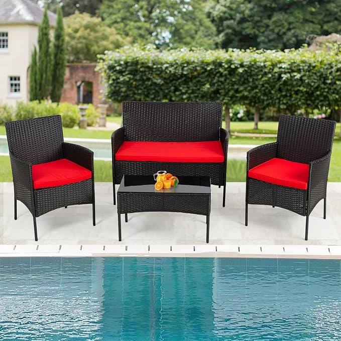 4-piece outdoor rattan bar set with high-quality terrace and courtyard chairs