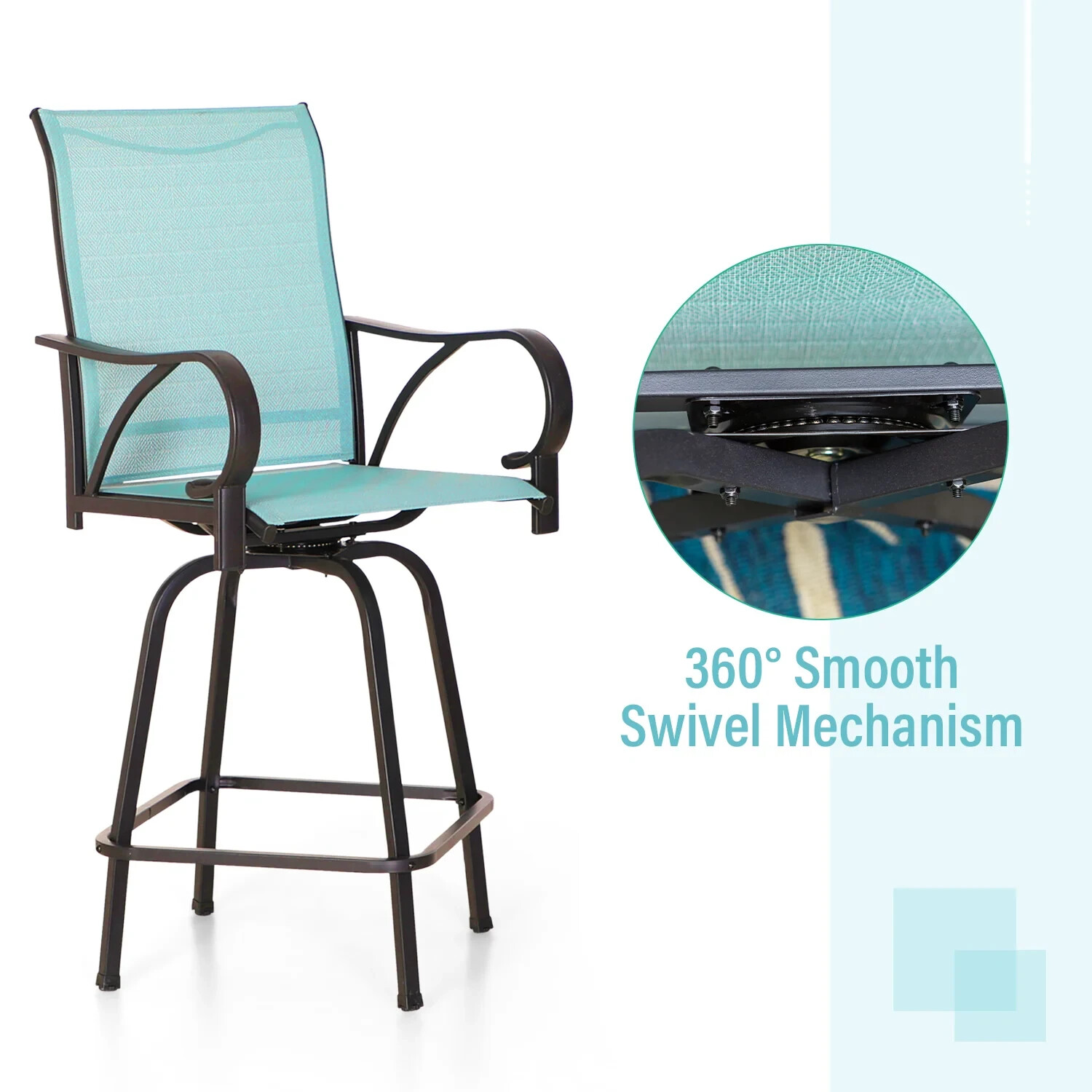 5 Piece Patio Bar Set Outdoor Dining Set Table & Blue Textilene Swivel Stools