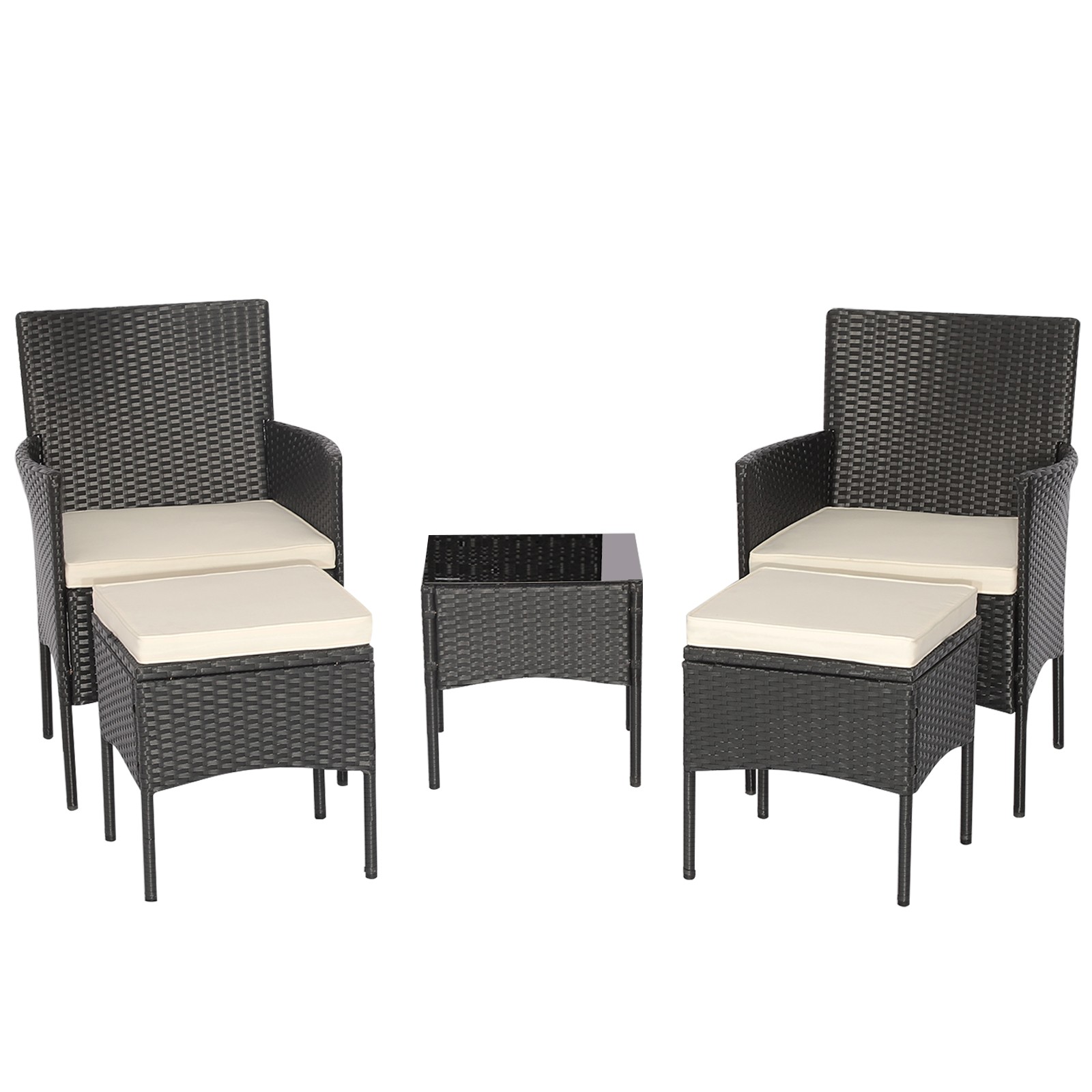 Patio 5PCS Rattan Furniture Set Cushioned Sofa Ottoman Armrest Side Table Garden