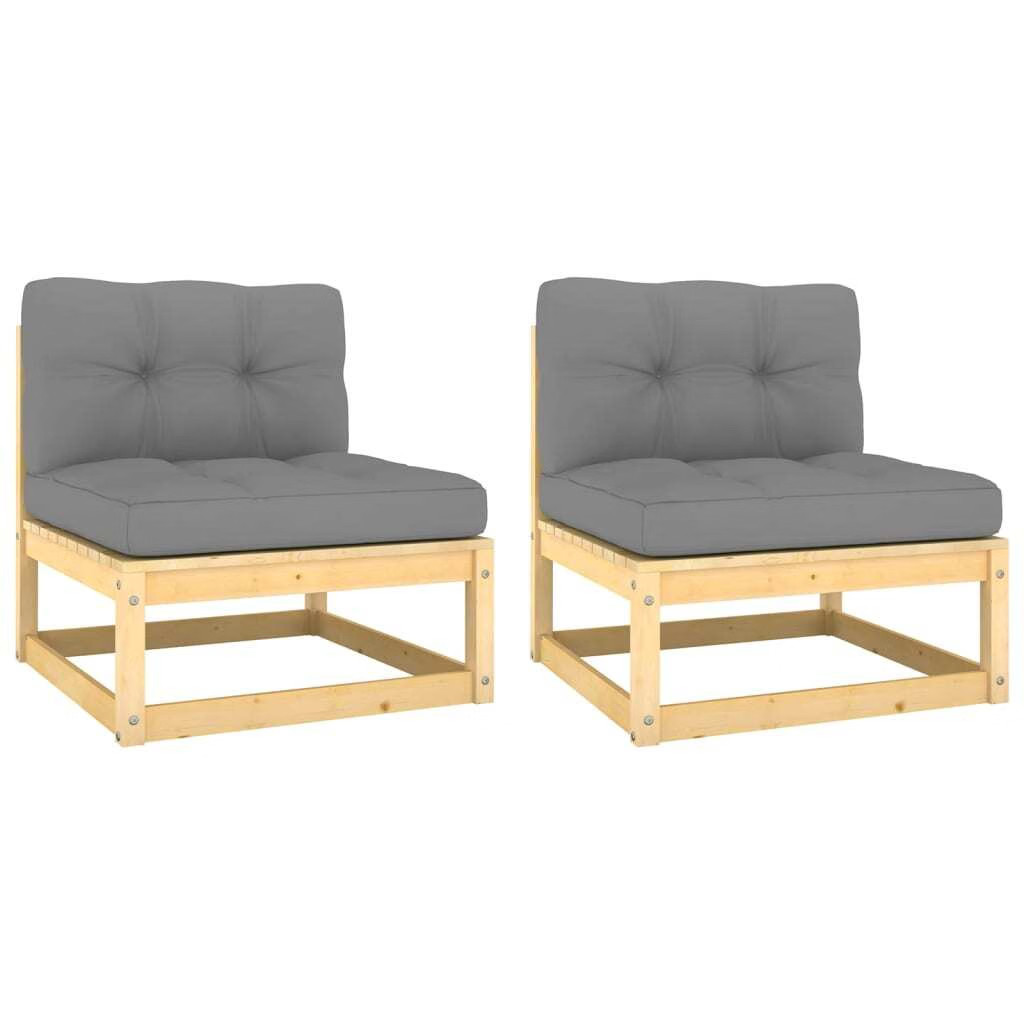 Middle Sofa Grey Solid pine wood, fabric (100% polyester) medium