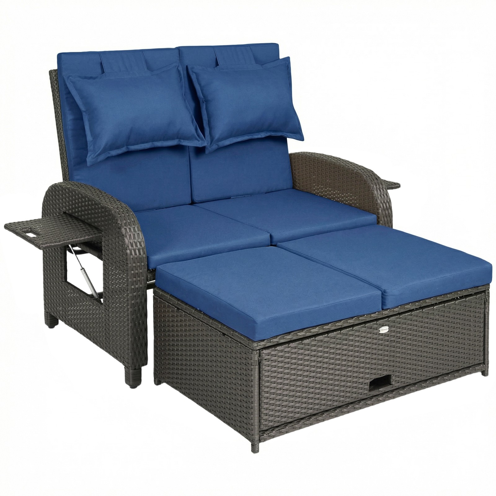 Outdoor Patio Rattan Daybed w/ Storage Ottoman, Navy Blue