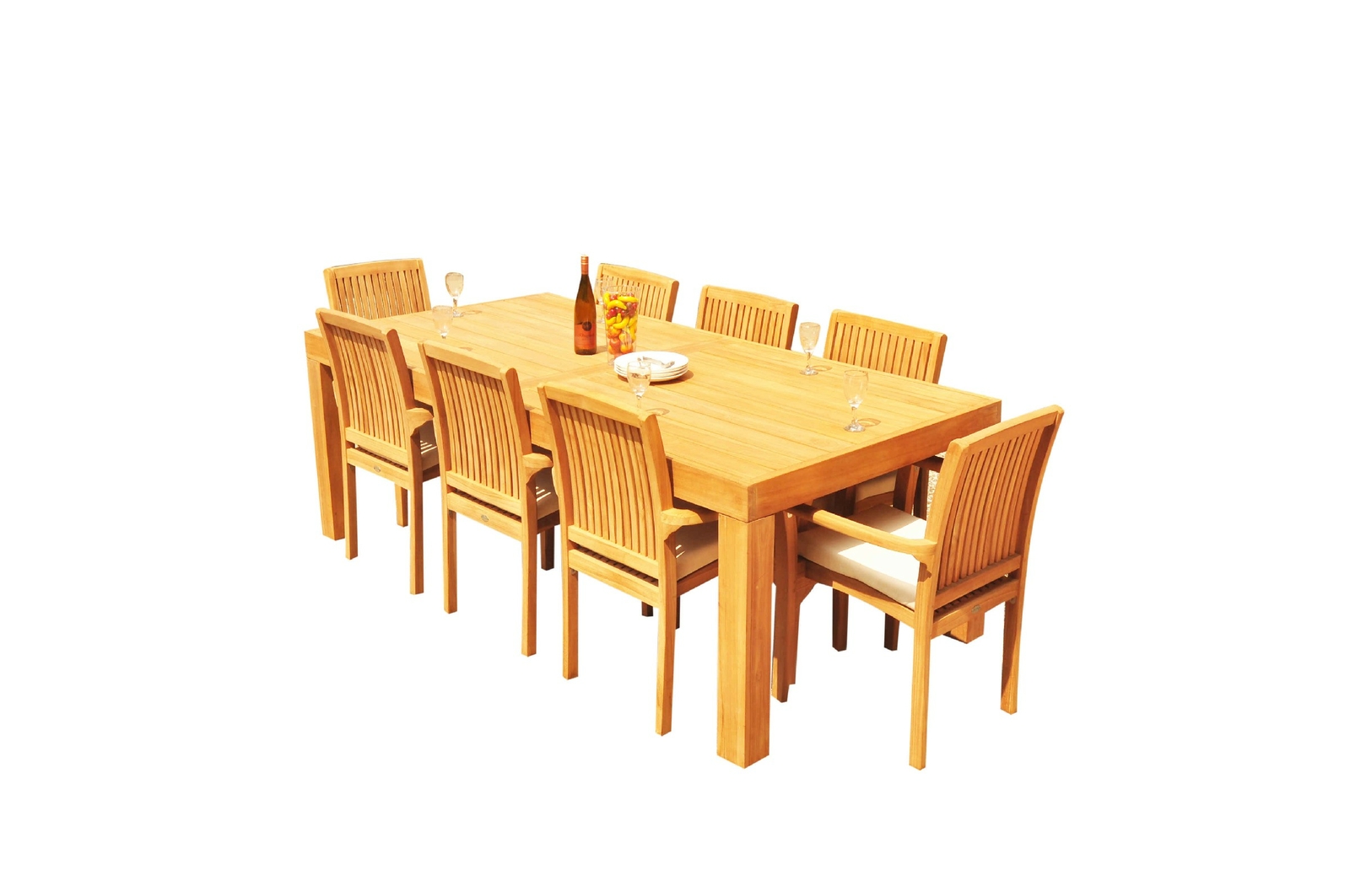 A-Grade Teak 9pc Dining 86″ Canberra Rectangle Table Lua Stacking Arm Chairs Set