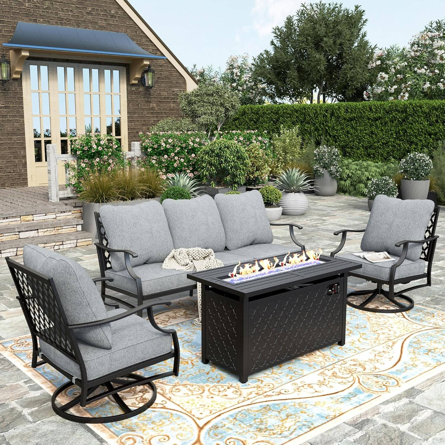 4 Piece Patio Furniture Set Outdoor Conversation Set Sofa Chairs with Firepit