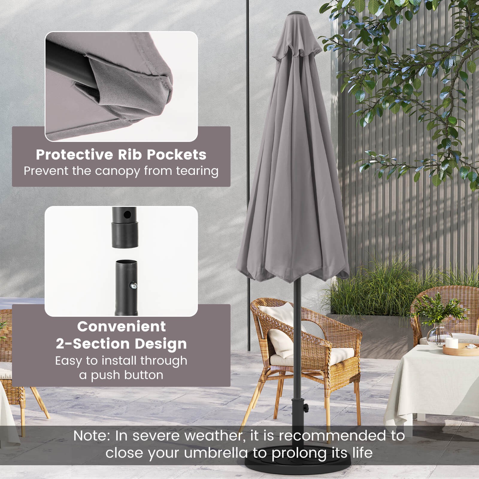 Outdoor Patio Umbrella Modern Table Umbrella w/8 Heavy Duty Ribs Sun-proof